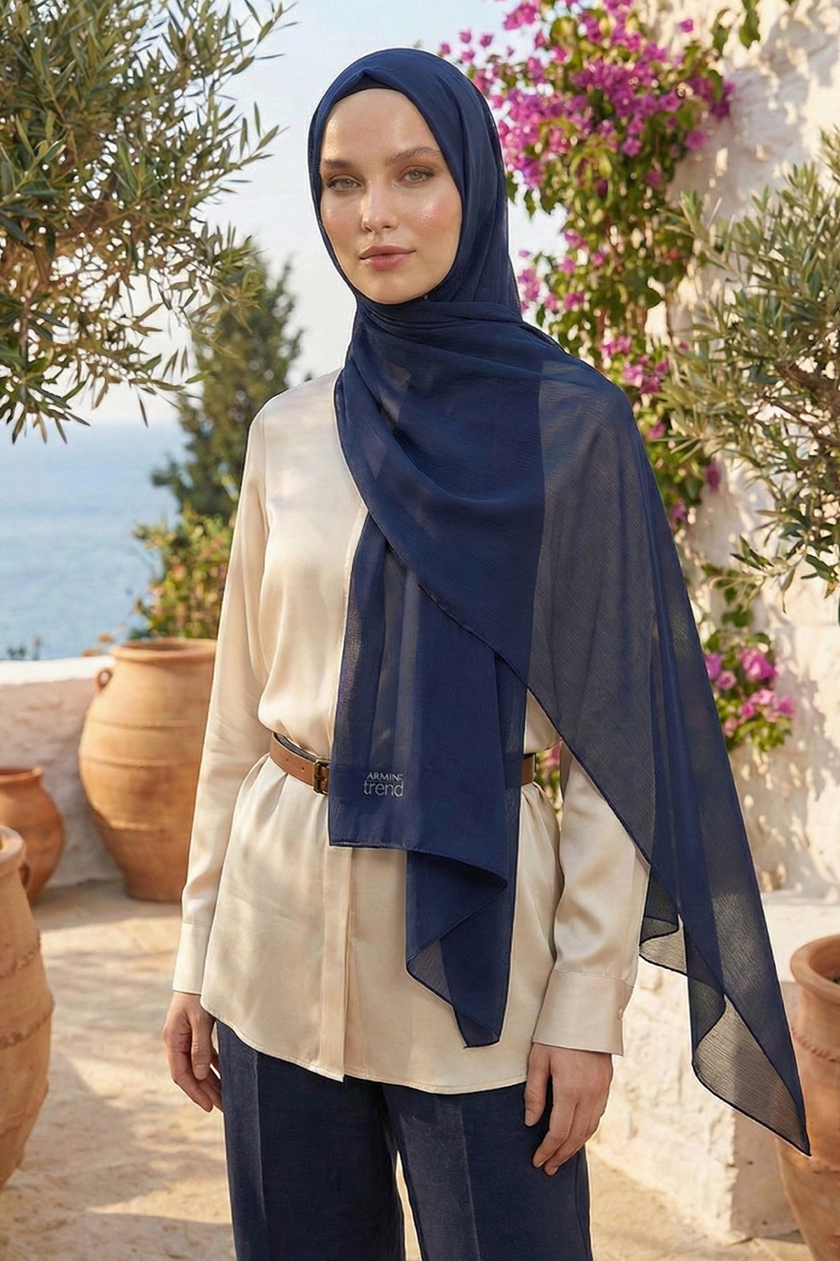 Armine Trend Krinkıl Şifon Şal - ATSKRN-05 - Gece Mavisi