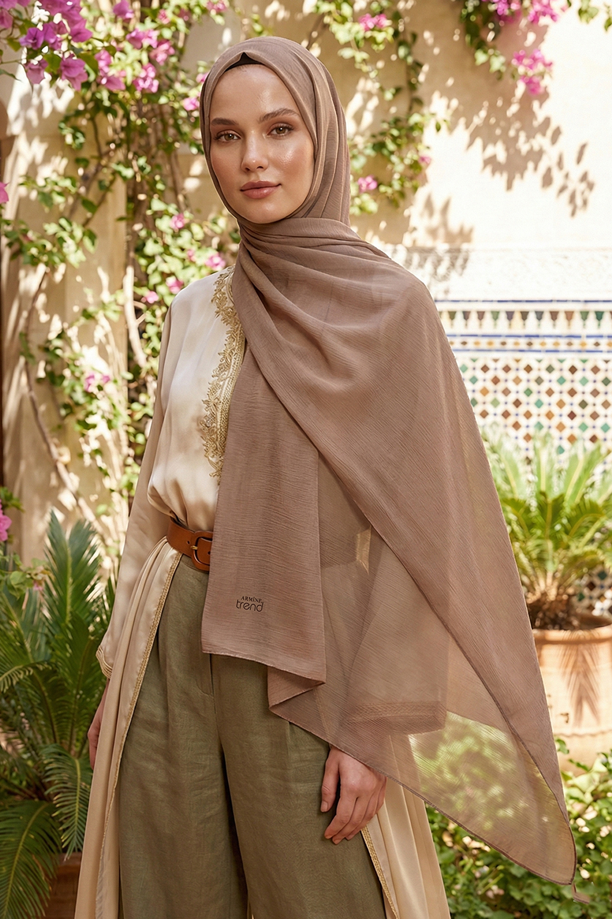 Armine Trend Krinkıl Şifon Şal - ATSKRN-12 - Vizon