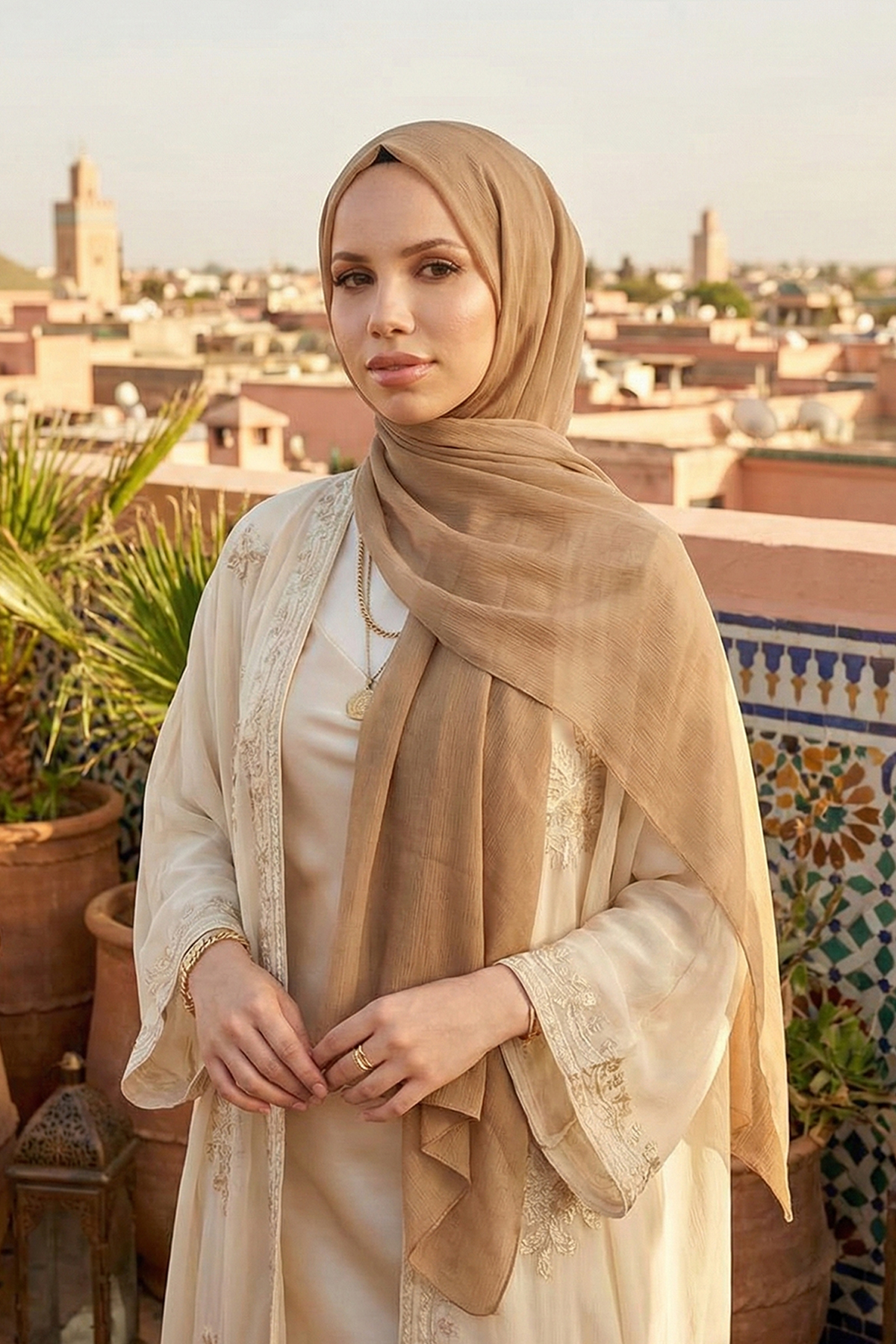 Armine Trend Krinkıl Şifon Şal - ATSKRN-11 - Kraft Rengi