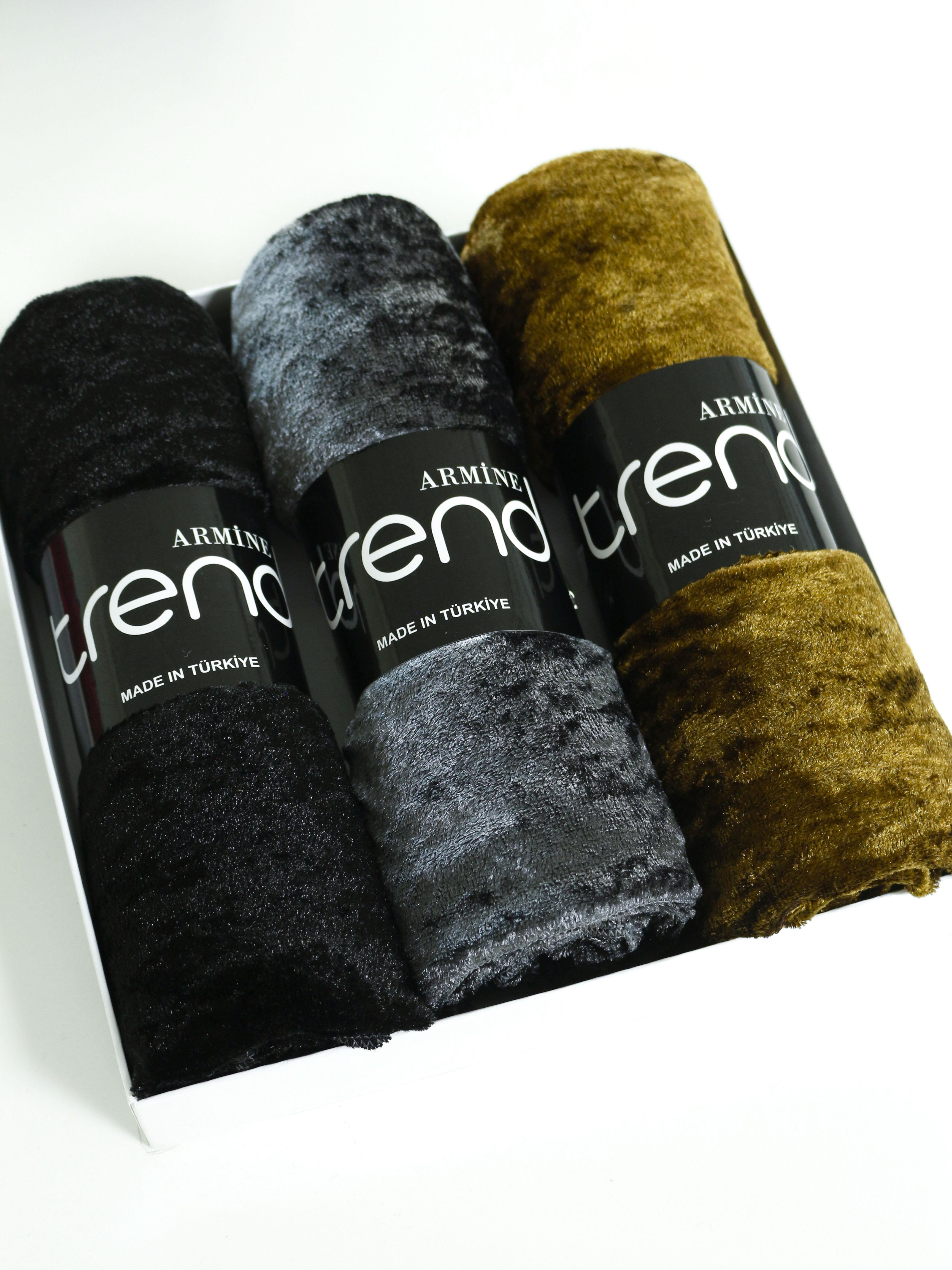 Armine Trend Örme Şal 1 - ATS1OR - 3'lü Set - Siyah, Füme, Kahve