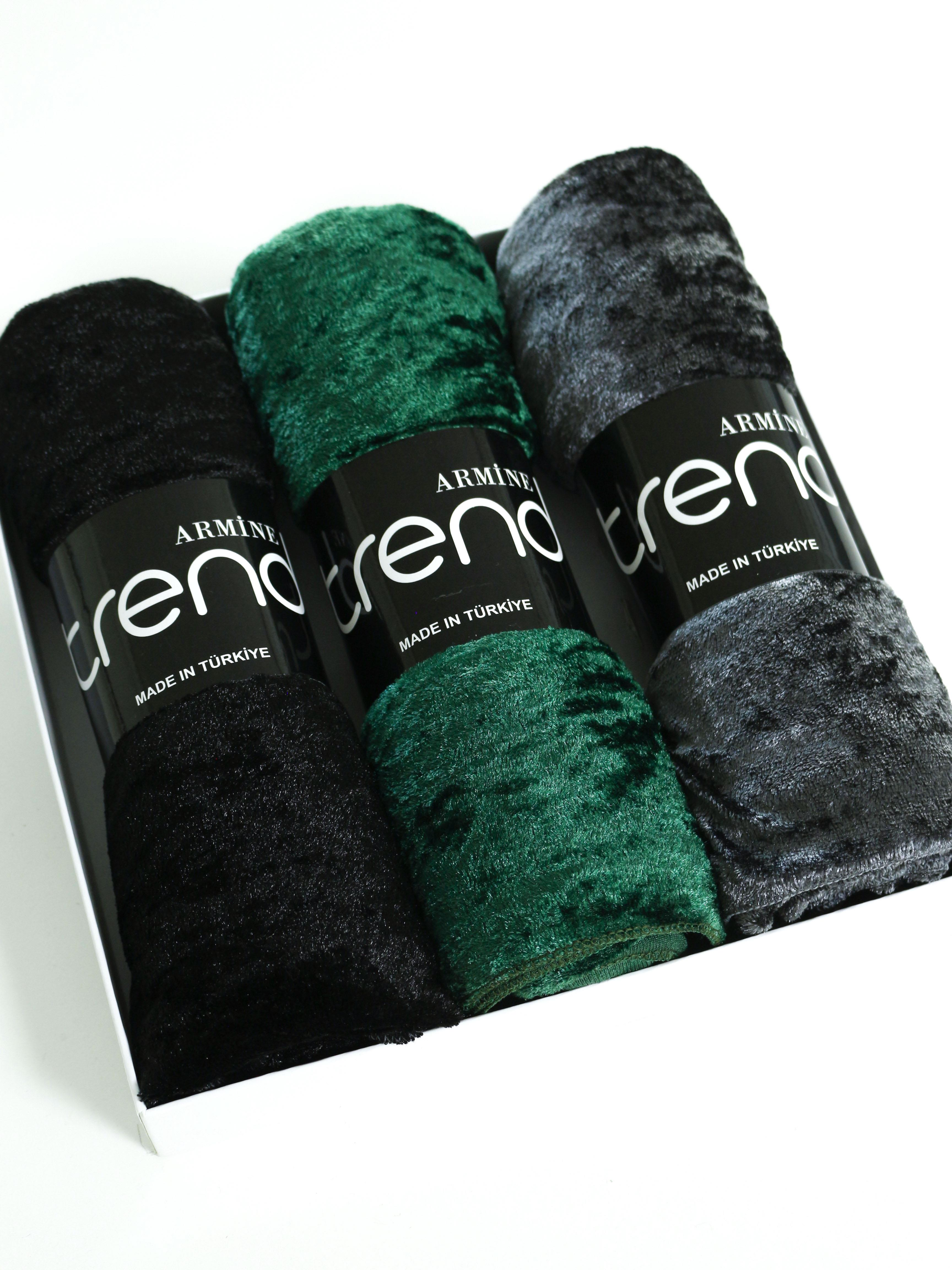 Armine Trend Örme Şal 1 - ATS1OR - 3'lü Set - Siyah, Zümrüt Yeşili, Füme