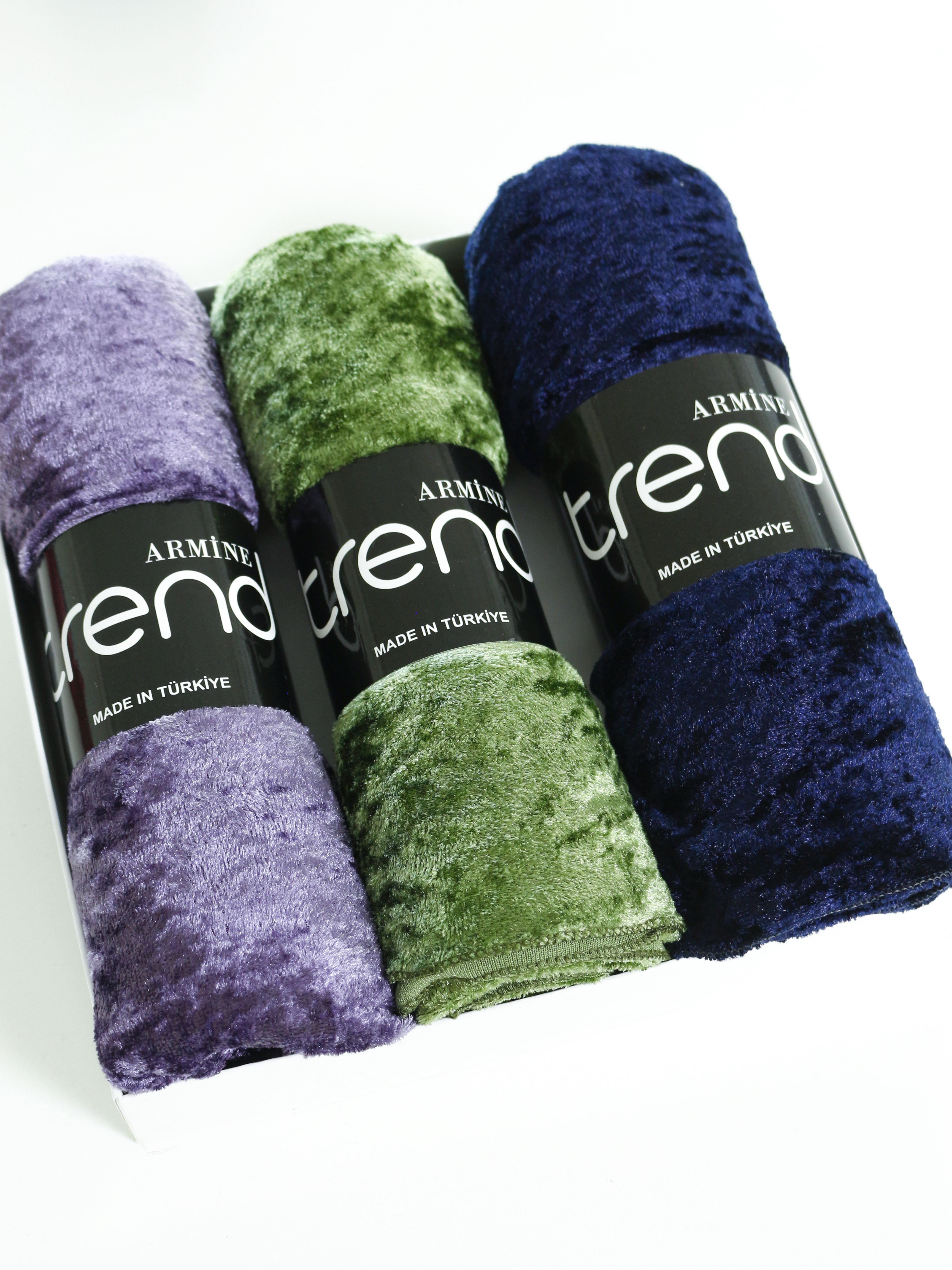 Armine Trend Örme Şal 1 - ATS1OR - 3'lü Set - Mor, Yeşil, Gece Mavisi