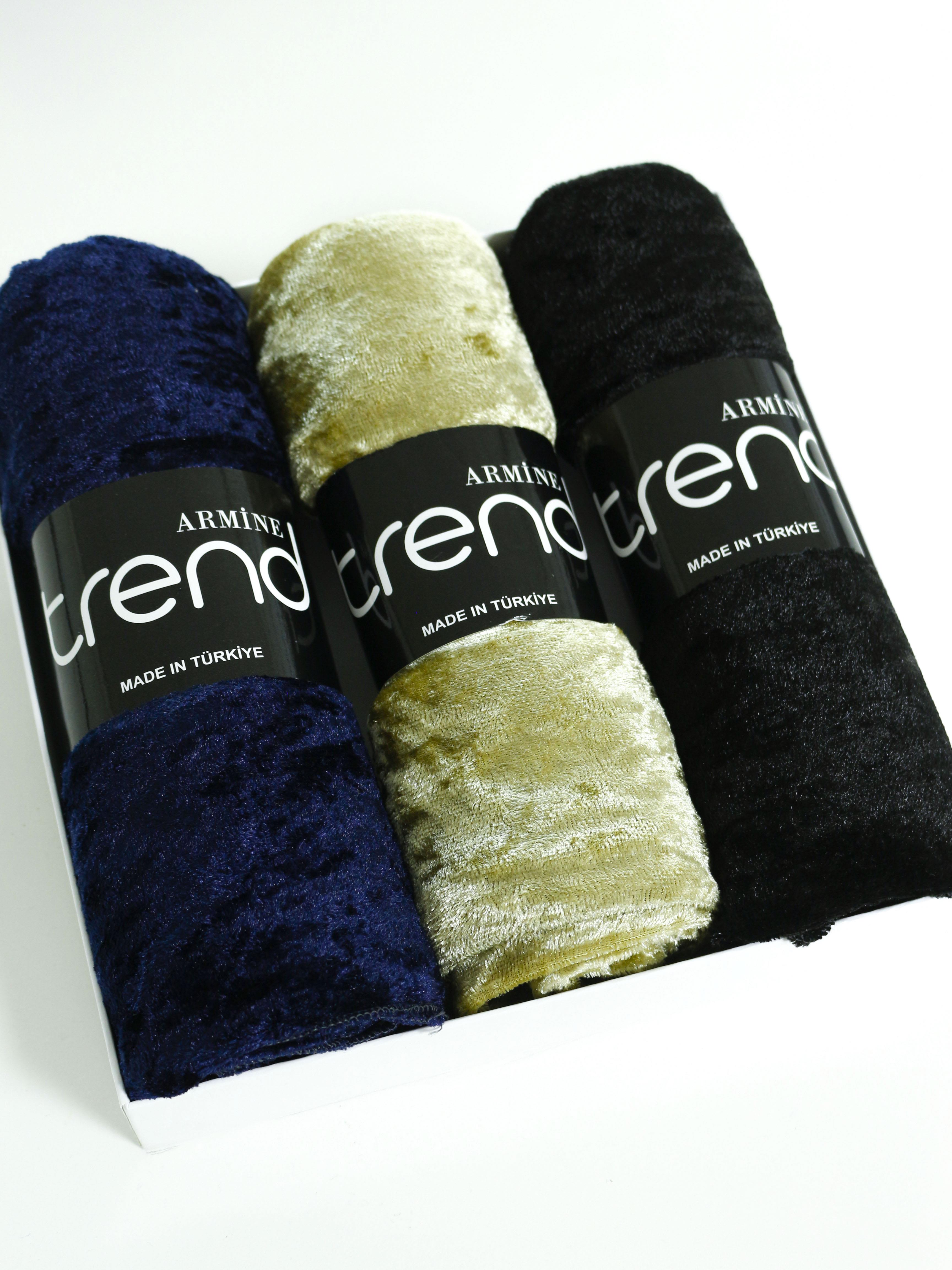 Armine Trend Örme Şal 1 - ATS1OR - 3'lü Set - Gece Mavisi, Açık Yeşil, Siyah