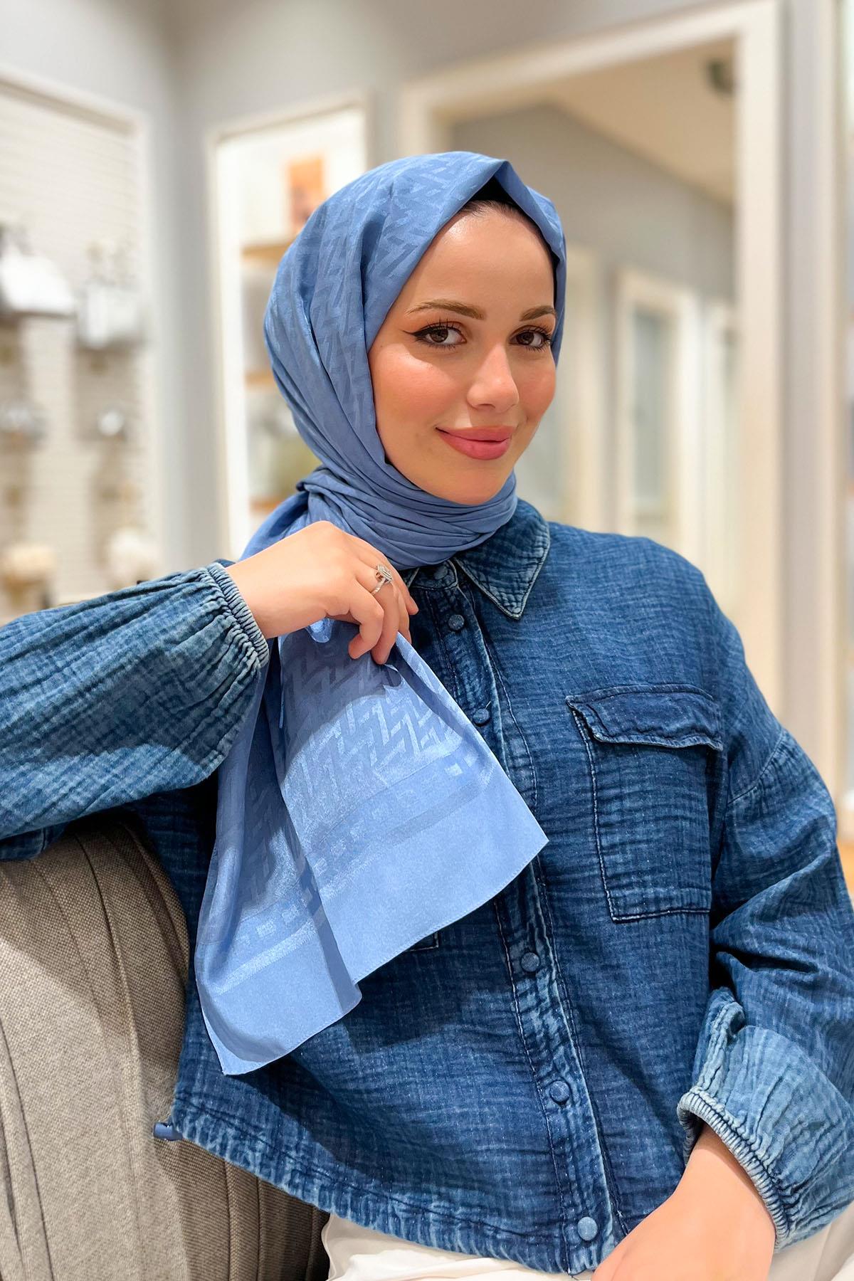 Armine Zikzak Desen, Pamuk Jakarlı, Diamond Şal - DIA7-4827 - İndigo