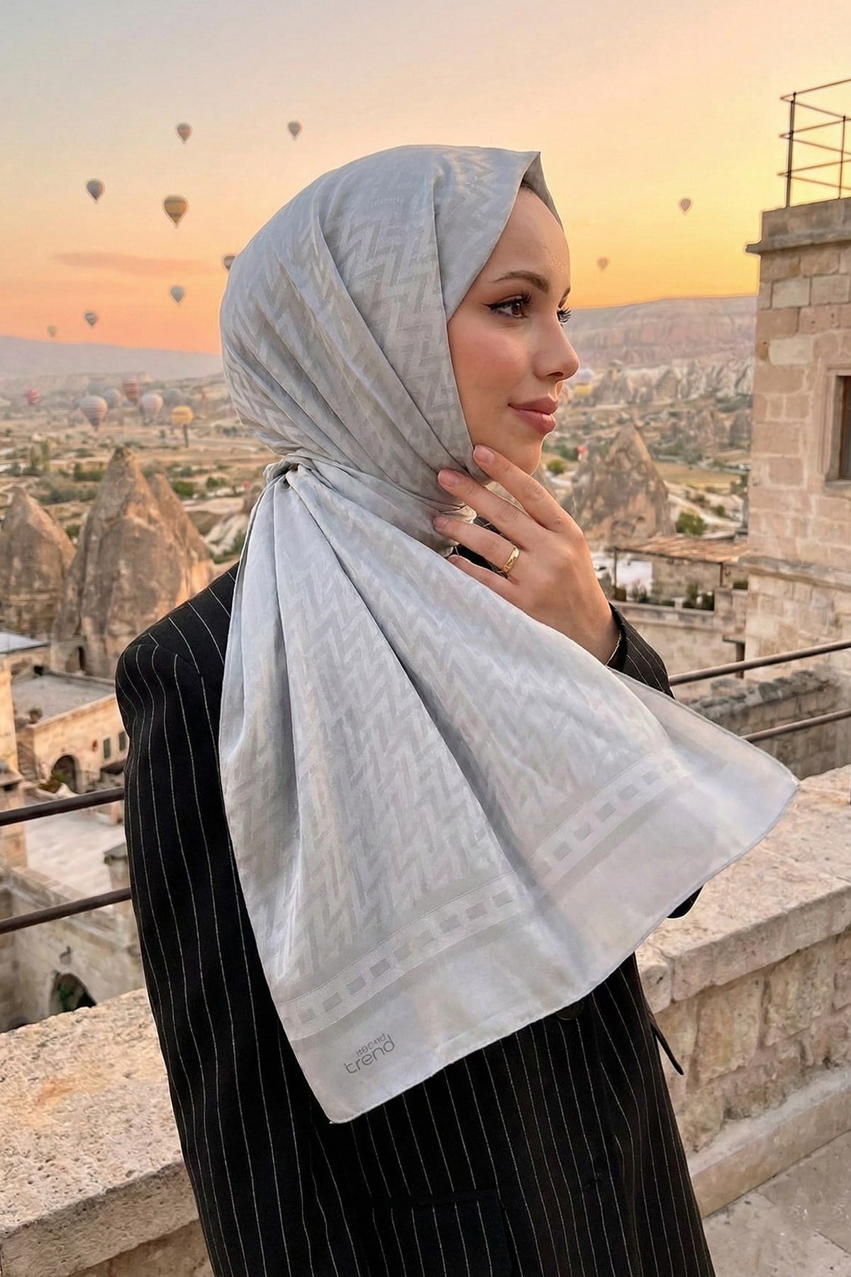 Armine Zikzak Desen, Pamuk Jakarlı, Diamond Şal - DIA7-4817 - Gri
