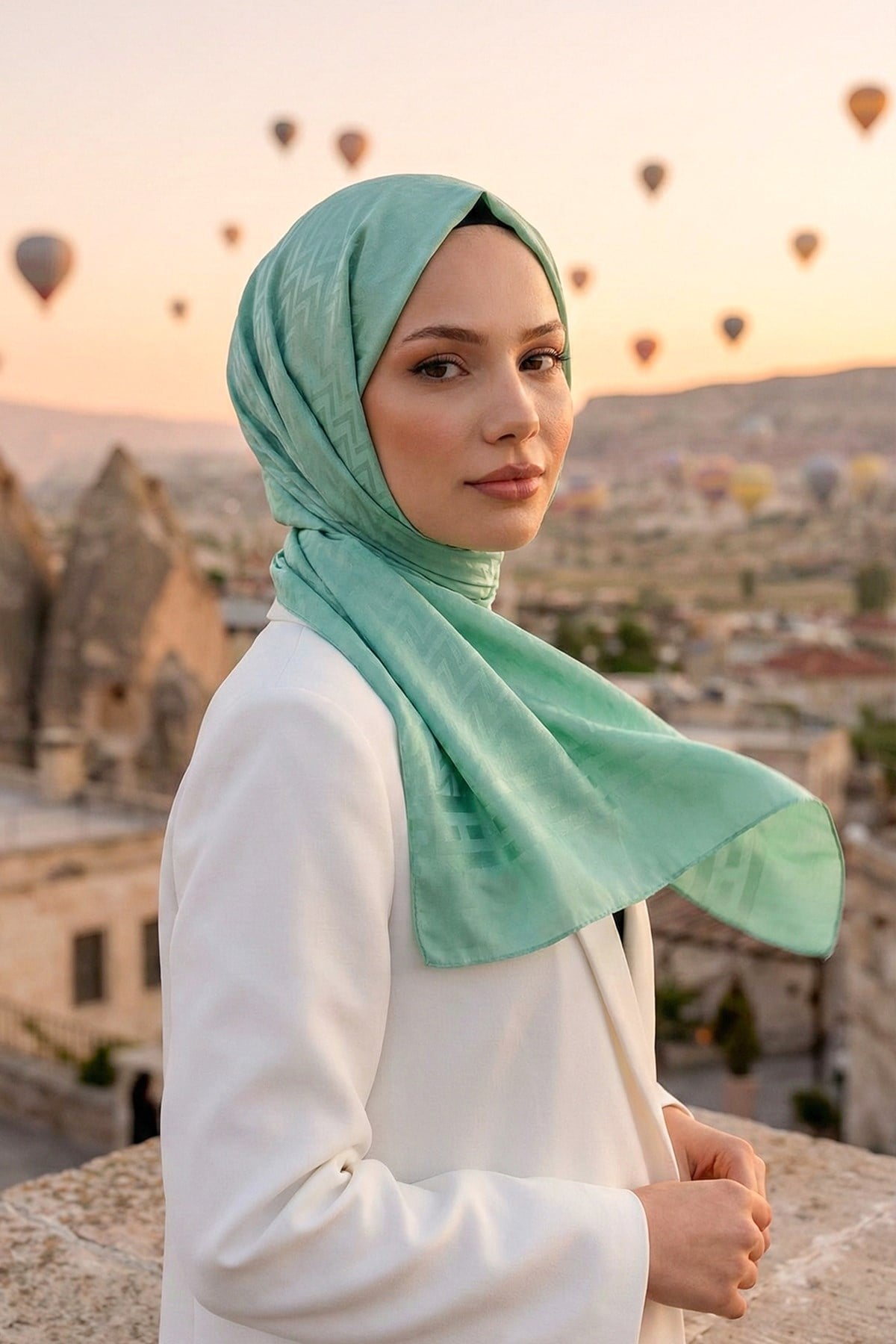 Armine Zikzak Desen, Pamuk Jakarlı, Diamond Şal - DIA7-4825 - Su Yeşili