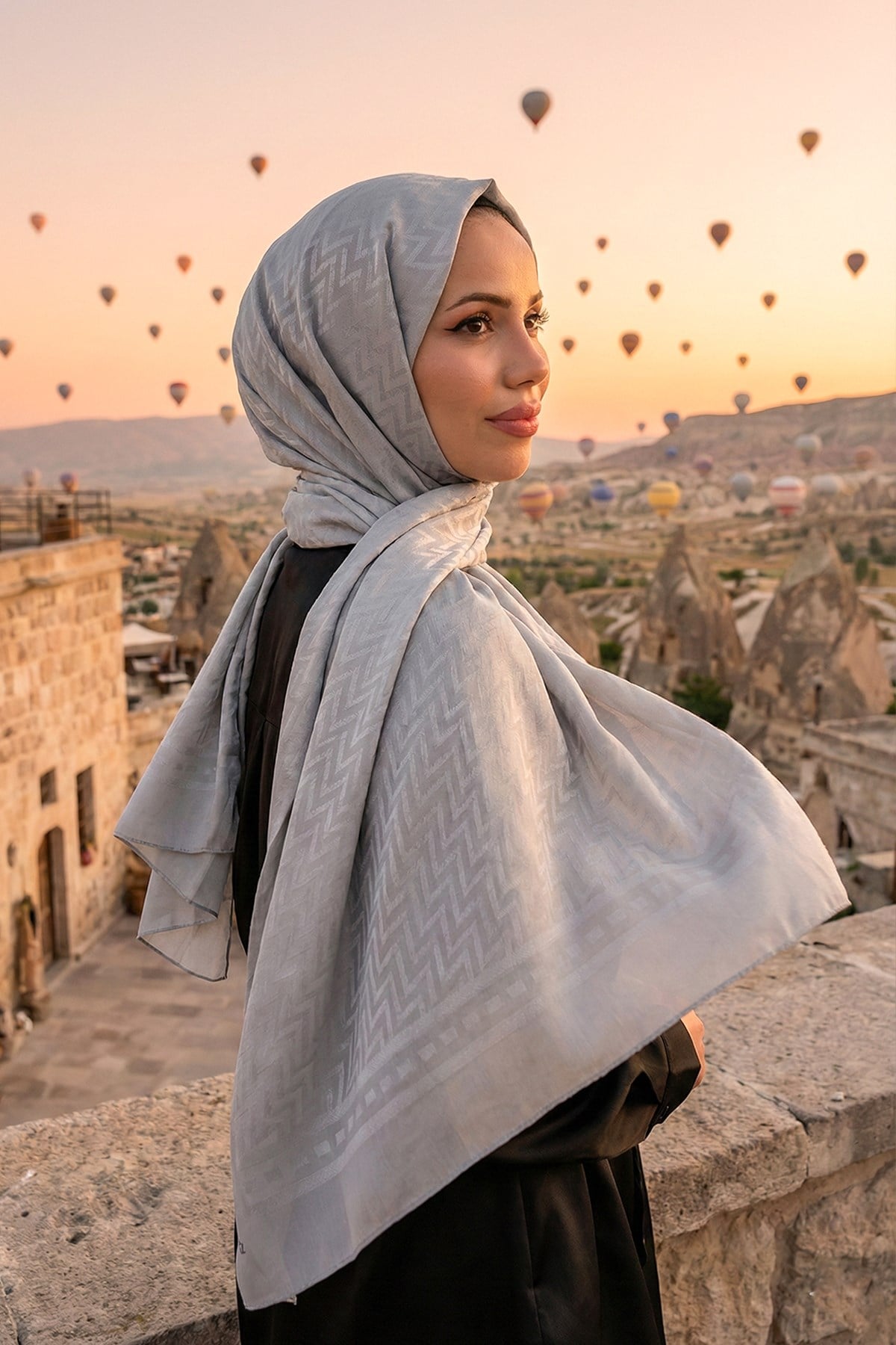 Armine Zikzak Desen, Pamuk Jakarlı, Diamond Şal - DIA7-23018 - Gümüş