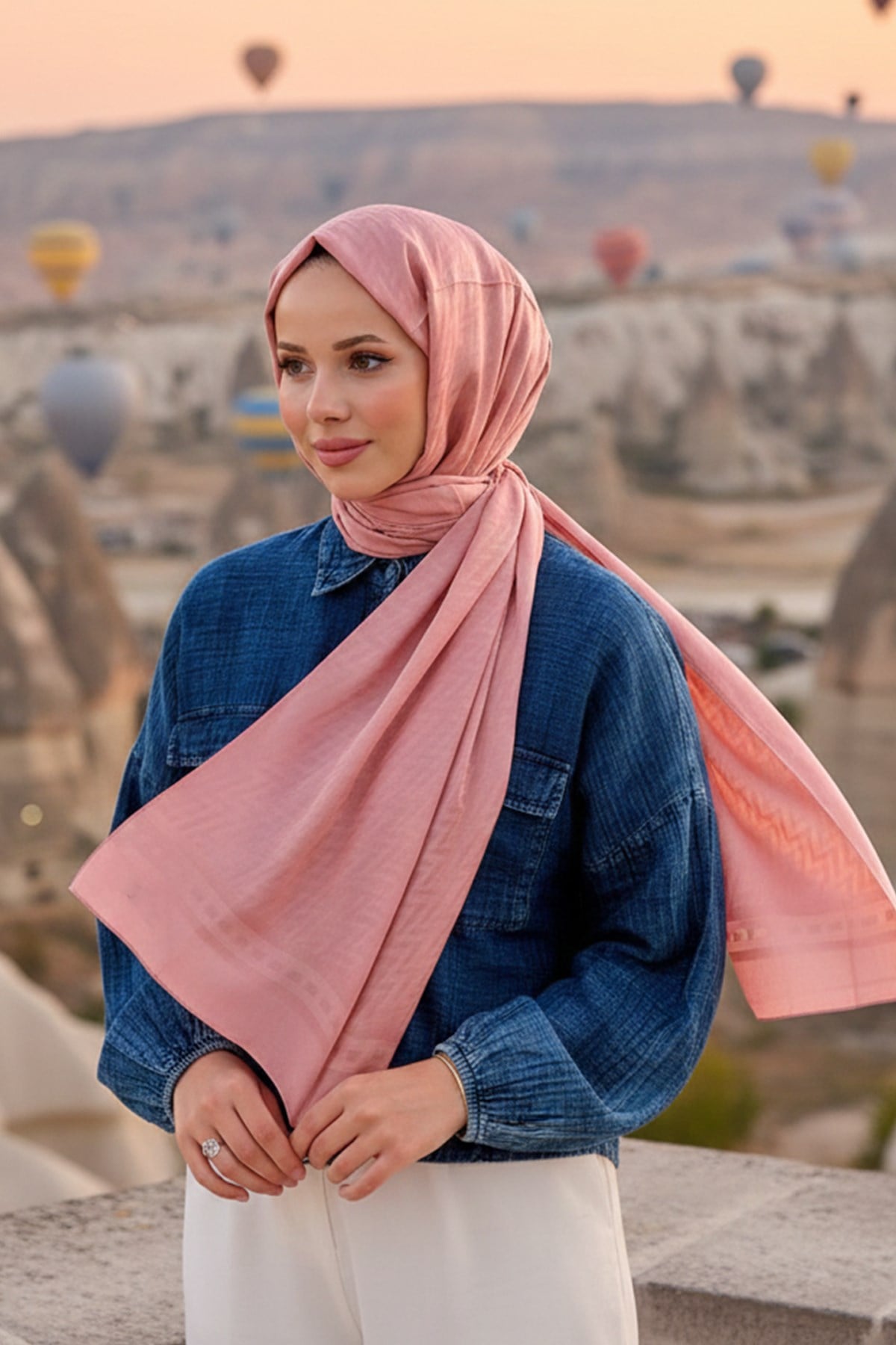 Armine Zikzak Desen, Pamuk Jakarlı, Diamond Şal - DIA7-4823 - Pembe