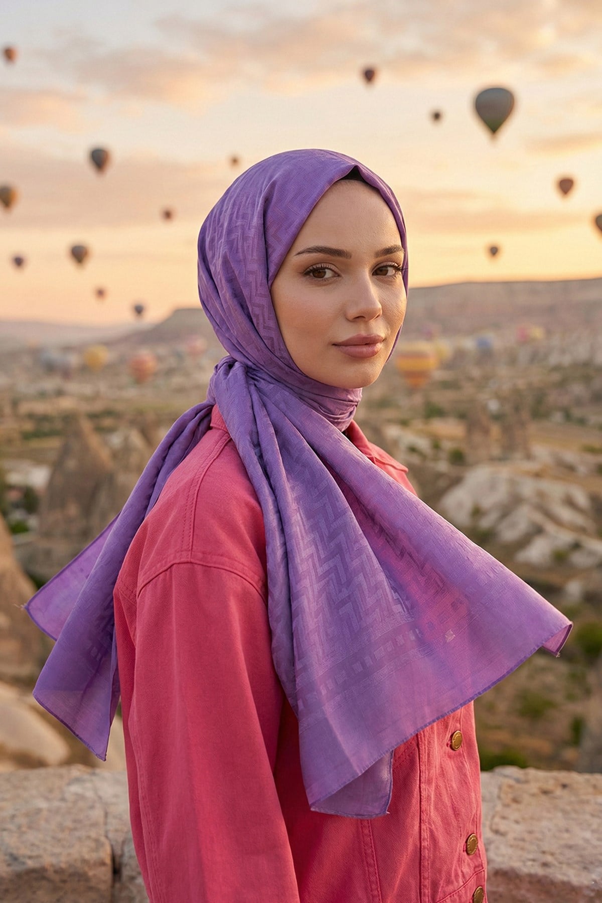 Armine Zikzak Desen, Pamuk Jakarlı, Diamond Şal - DIA7-4822 - Eflatun
