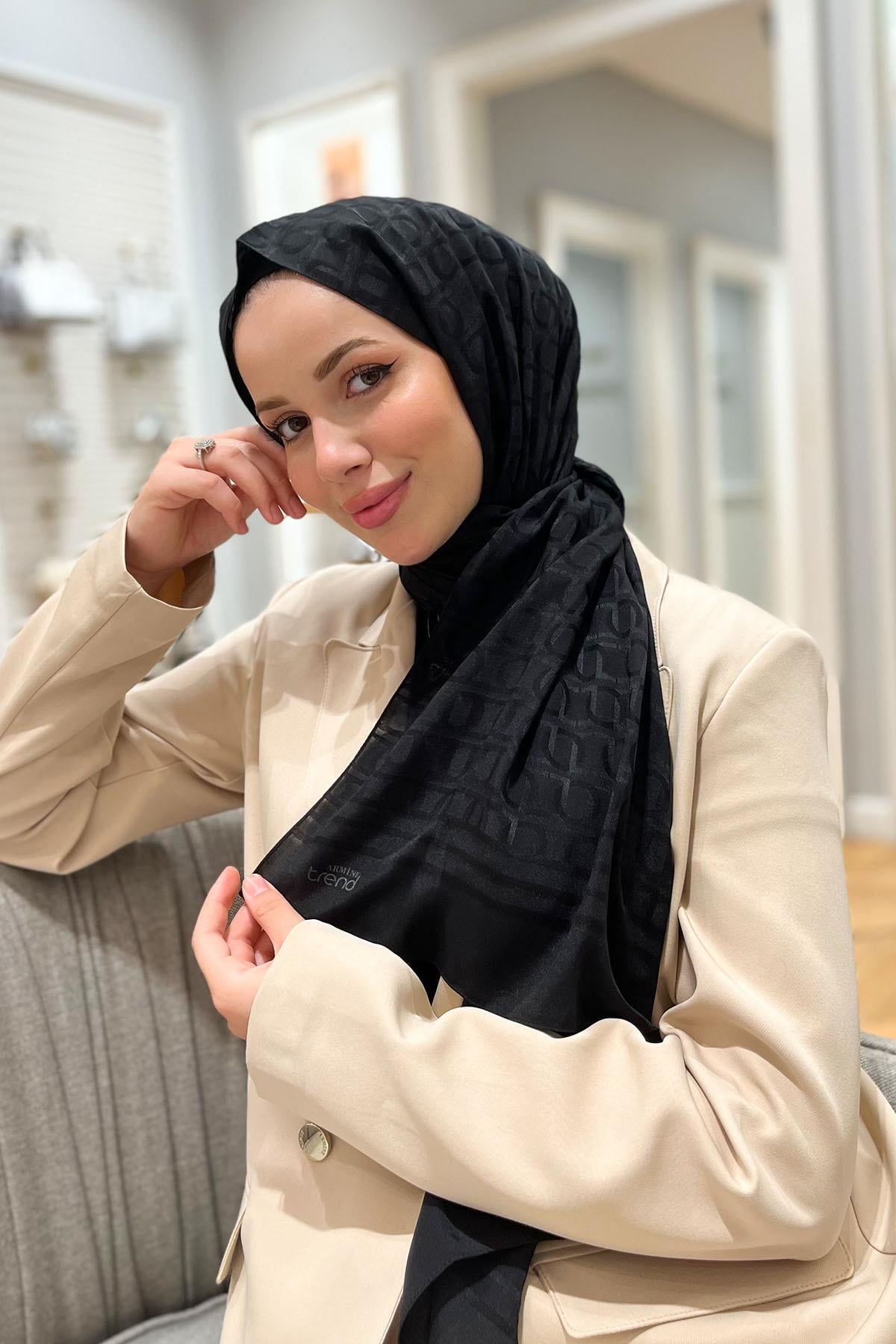 Armine Zincir Desen, Pamuk Jakarlı, Diamond Şal - DIA6-65 - Siyah
