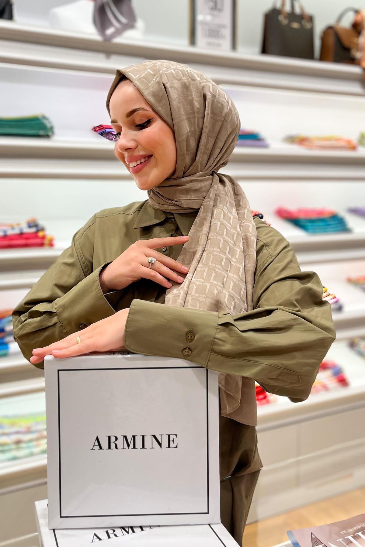 Armine Zincir Desen, Pamuk Jakarlı, Diamond Şal - DIA6-3132 - Açık Vizon