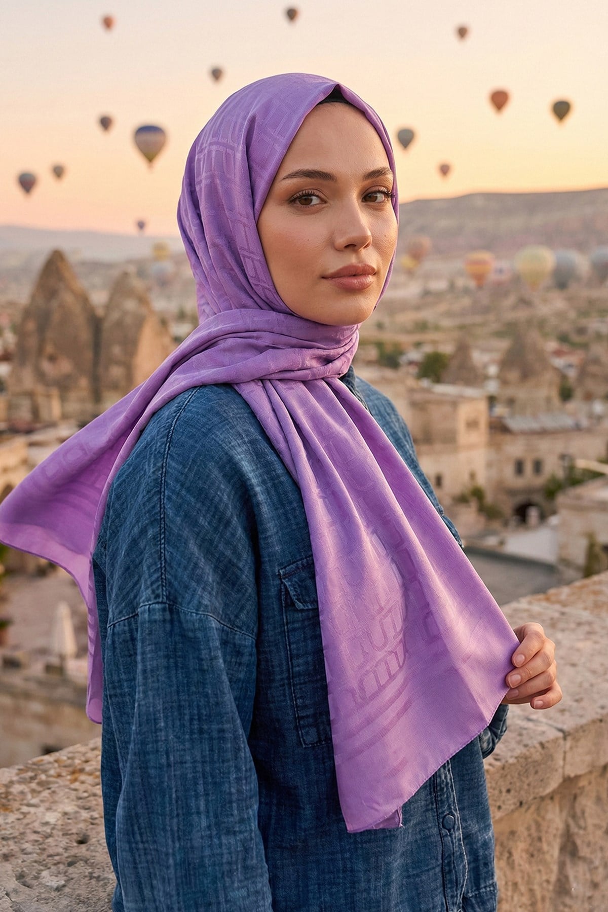 Armine Zincir Desen, Pamuk Jakarlı, Diamond Şal - DIA6-4822 - Eflatun
