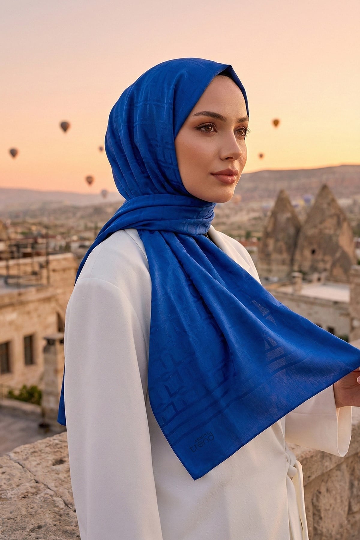 Armine Zincir Desen, Pamuk Jakarlı Şal - DIA6-4824 - Saks Mavisi