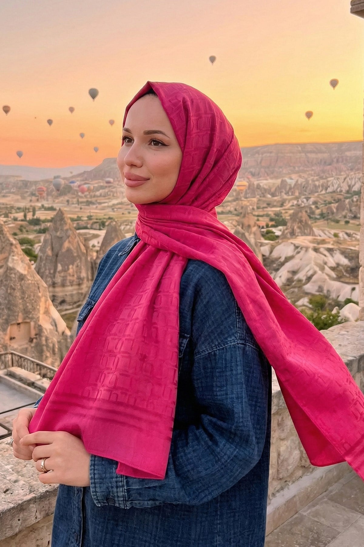Armine Zincir Desen, Pamuk Jakarlı, Diamond Şal - DIA6-52 - Fuşya