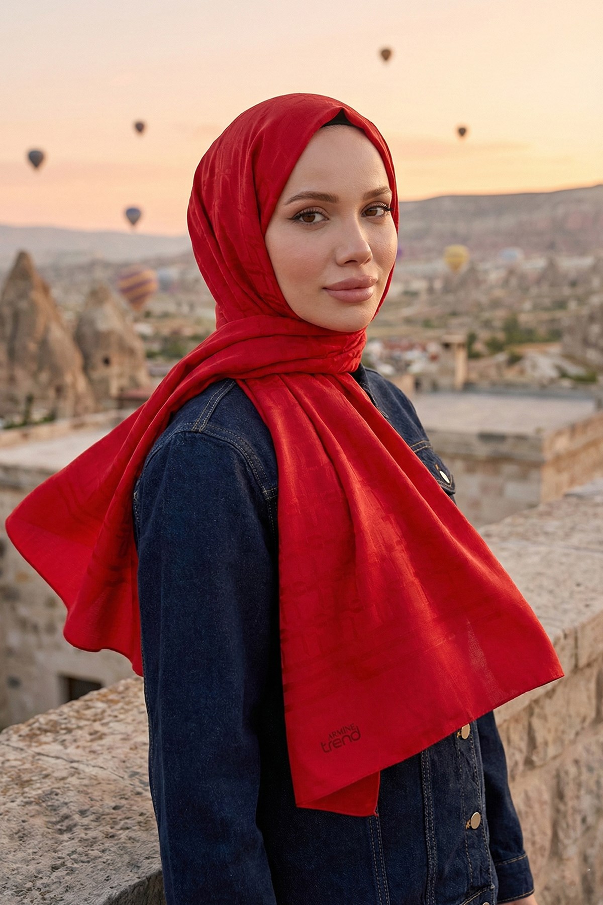 Armine Zincir Desen, Pamuk Jakarlı, Diamond Şal - DIA6-4831 - Kırmızı