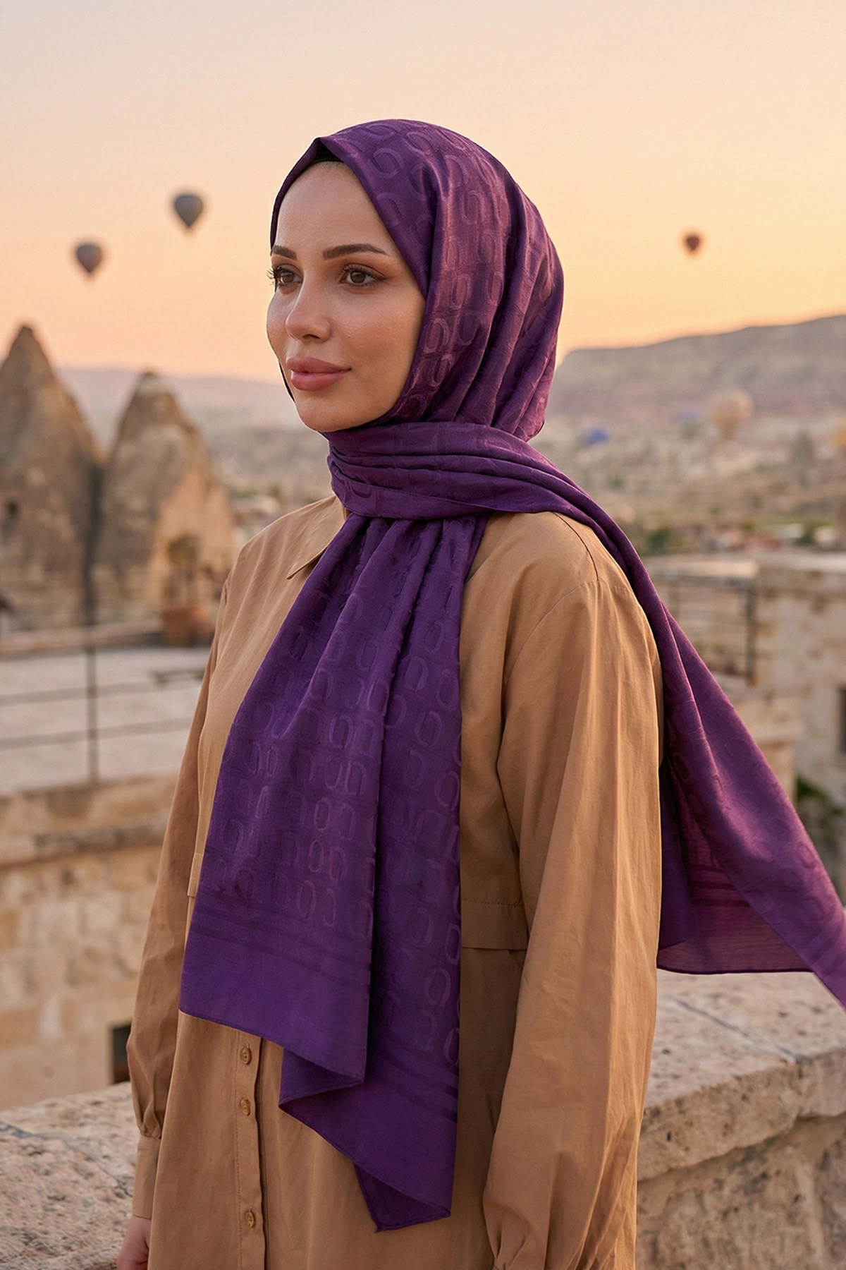 Armine Zincir Desen, Pamuk Jakarlı, Diamond Şal - DIA6-21086 - Mor