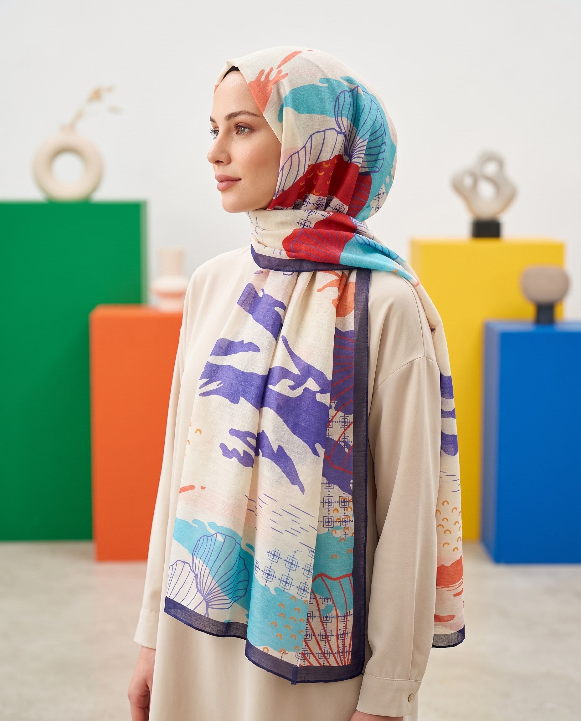 Benetton Viskon Şal - Fiore - 1010-003 - Lacivert