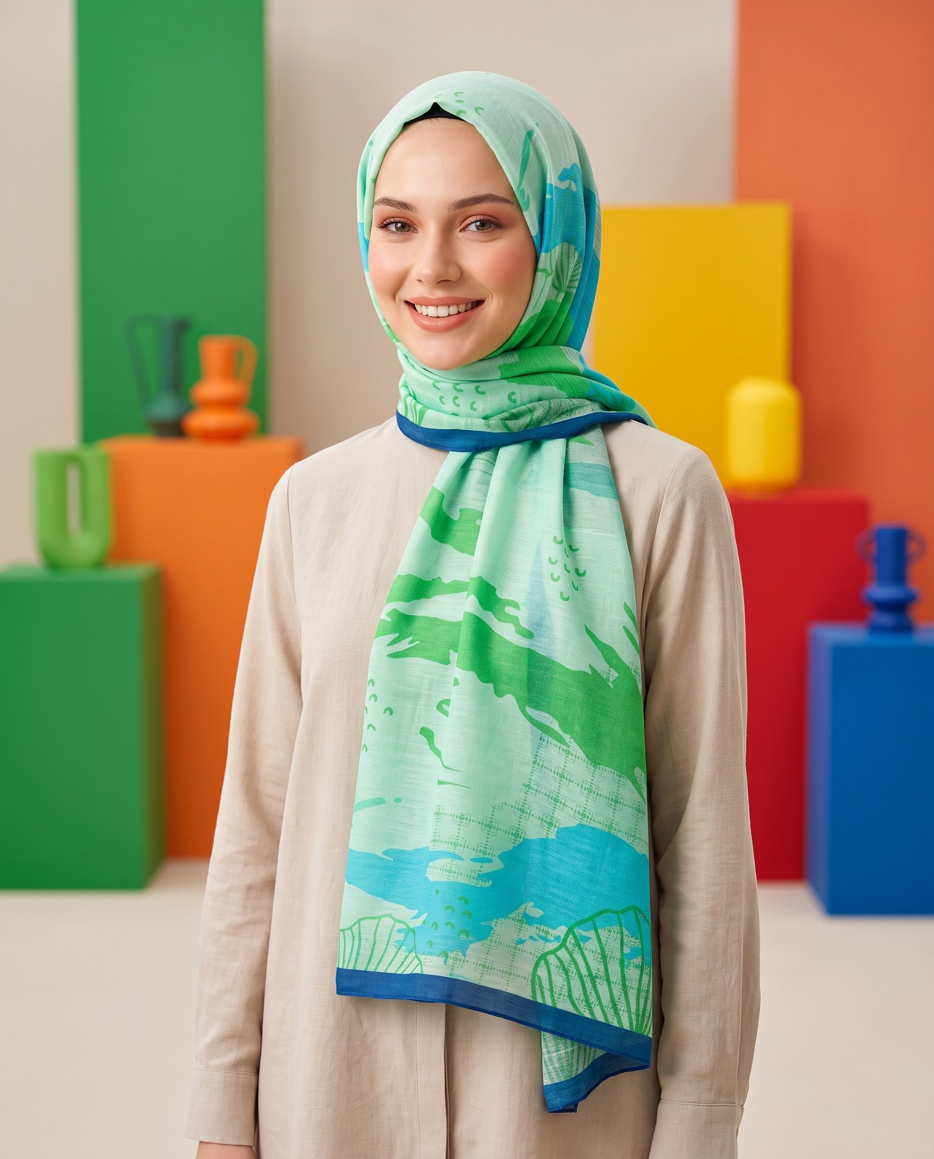 Benetton Viskon Şal - Fiore - 1010-038 - Mint