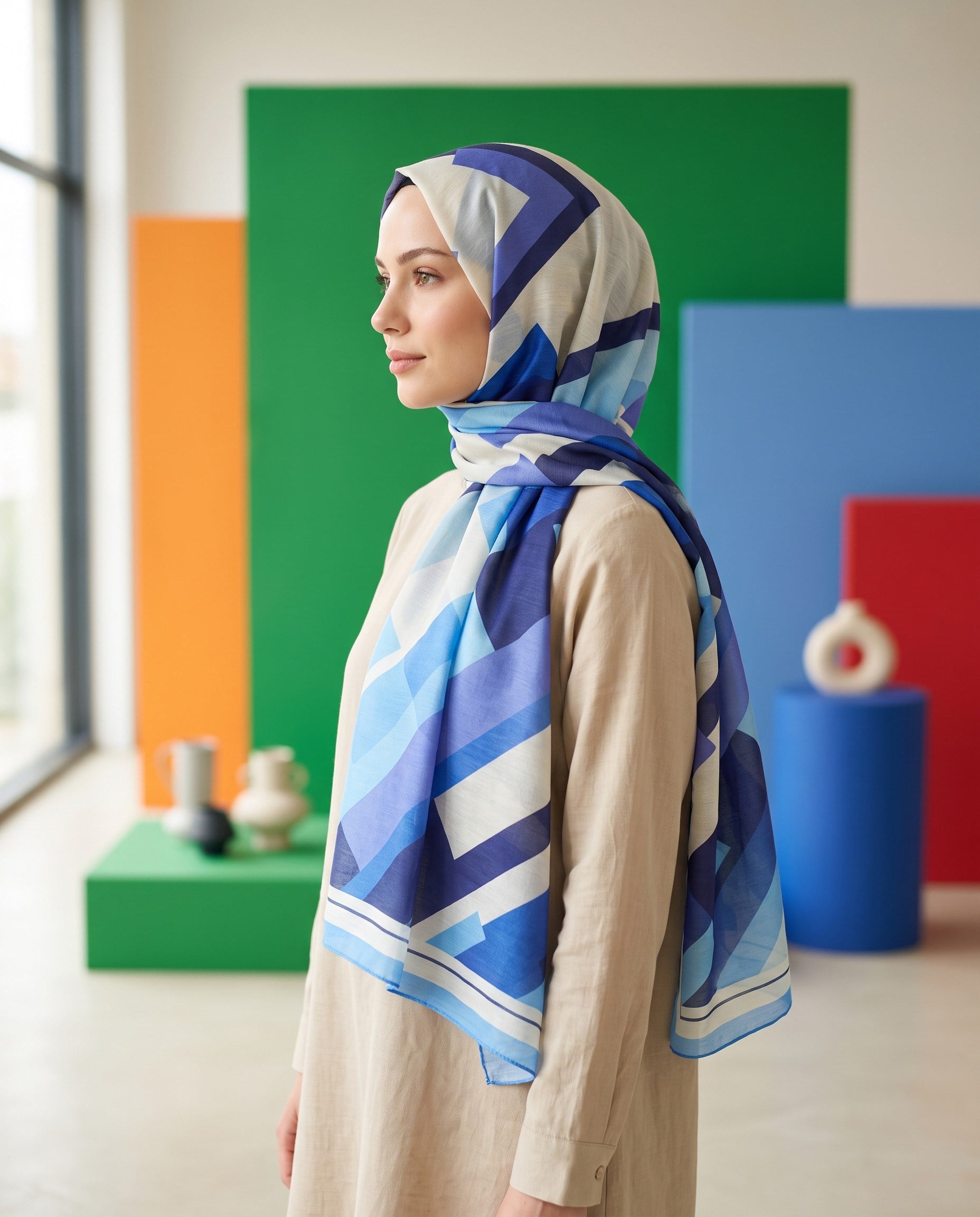 Benetton Viskon Şal - Fiore - 1012-004 - Mavi