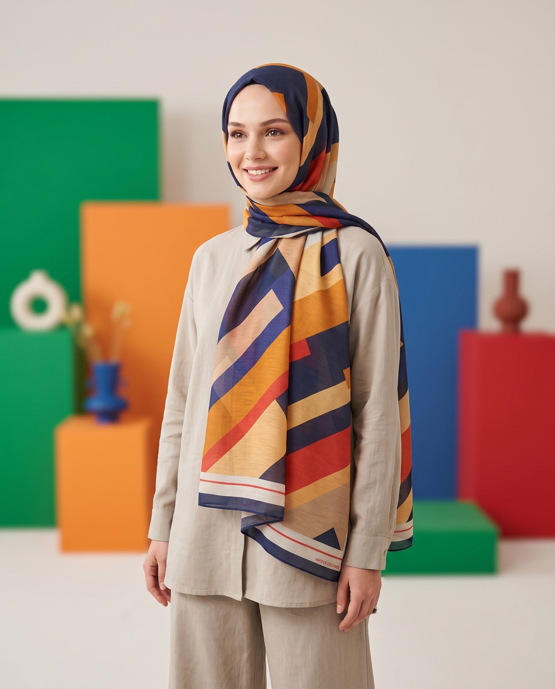 Benetton Viskon Şal - Fiore - 1012-023 - Lacivert