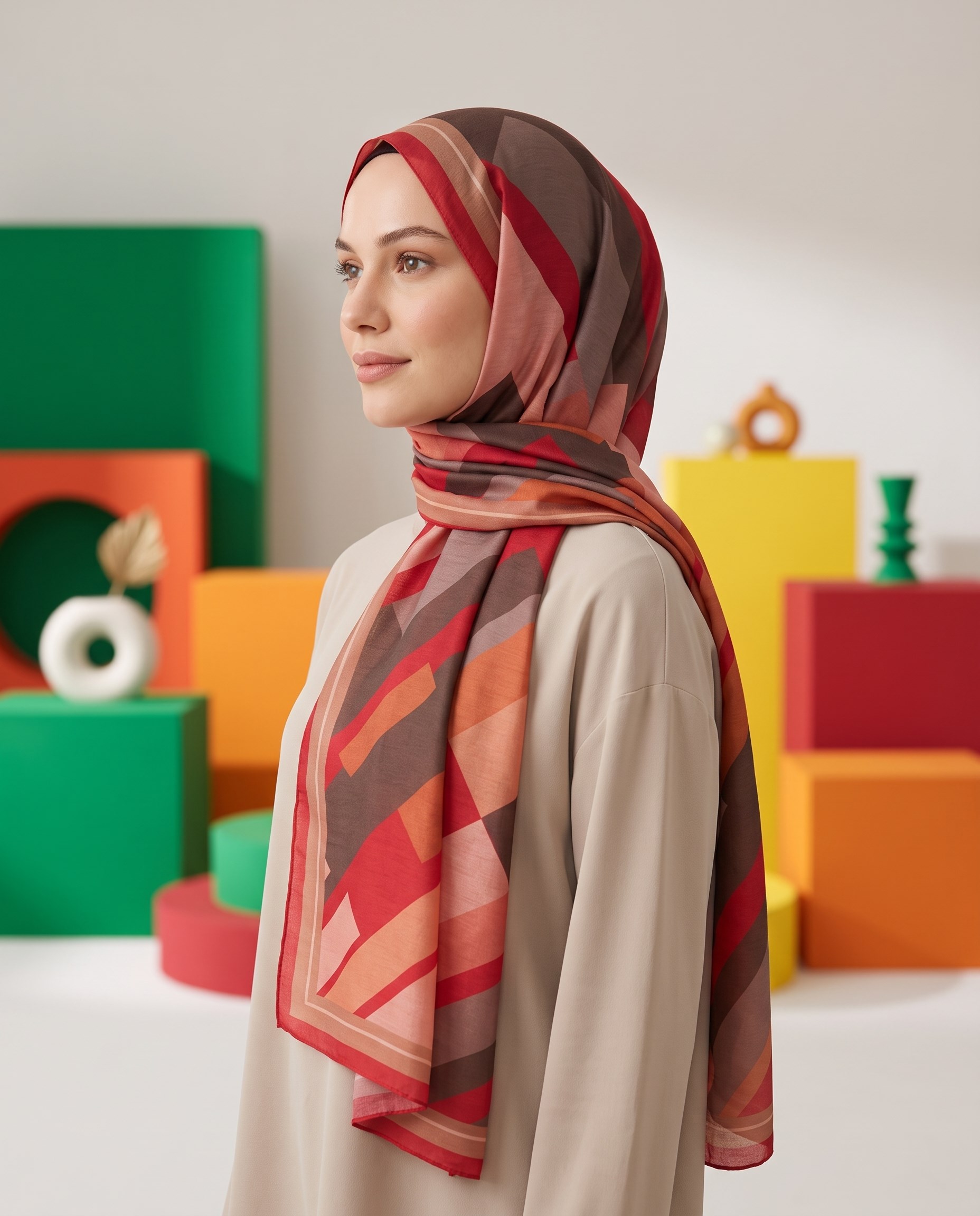 Benetton Viskon Şal - Fiore - 1012-039 - Kiremit