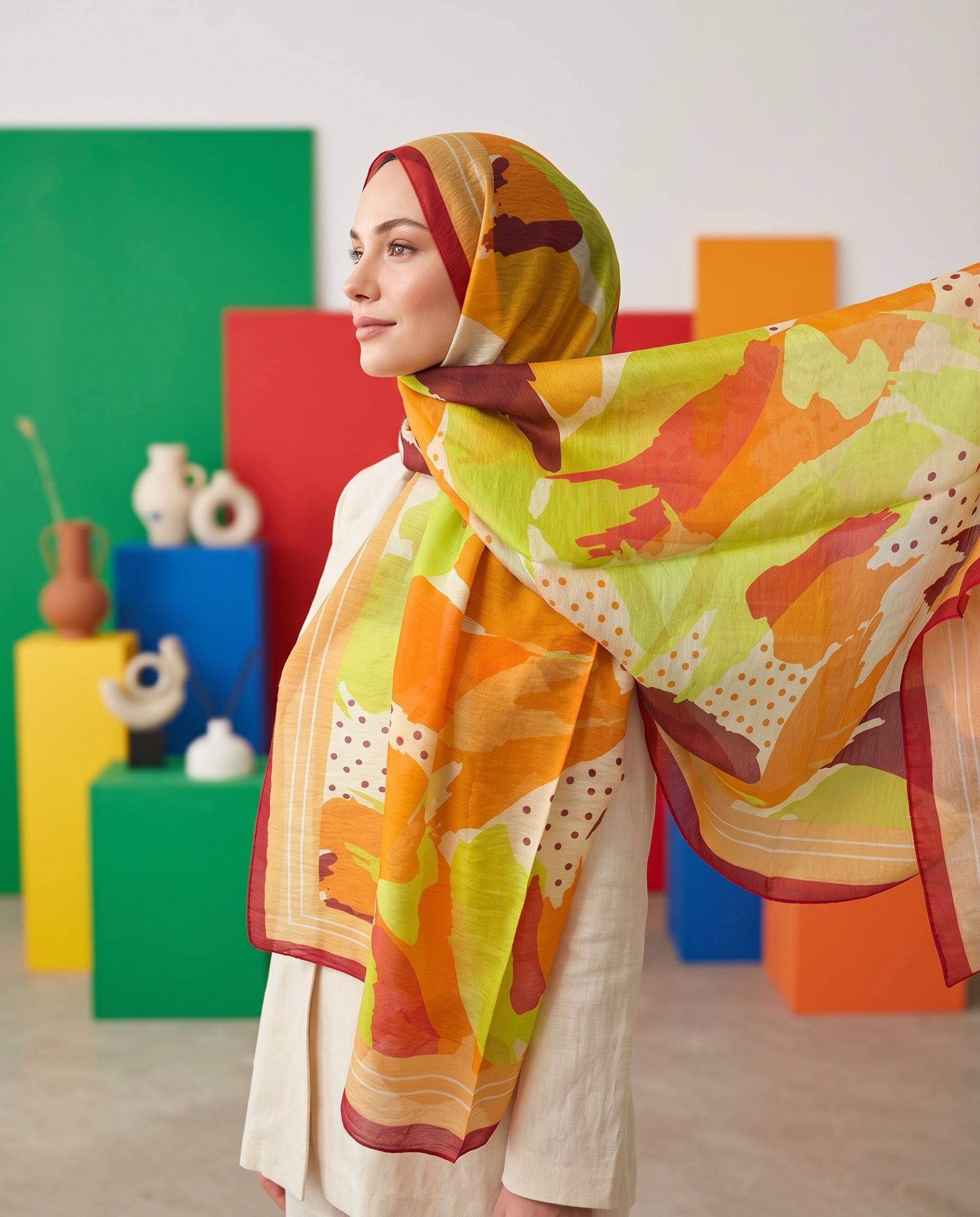 Benetton Viskon Şal - Fiore - 1013-011 - Sarı