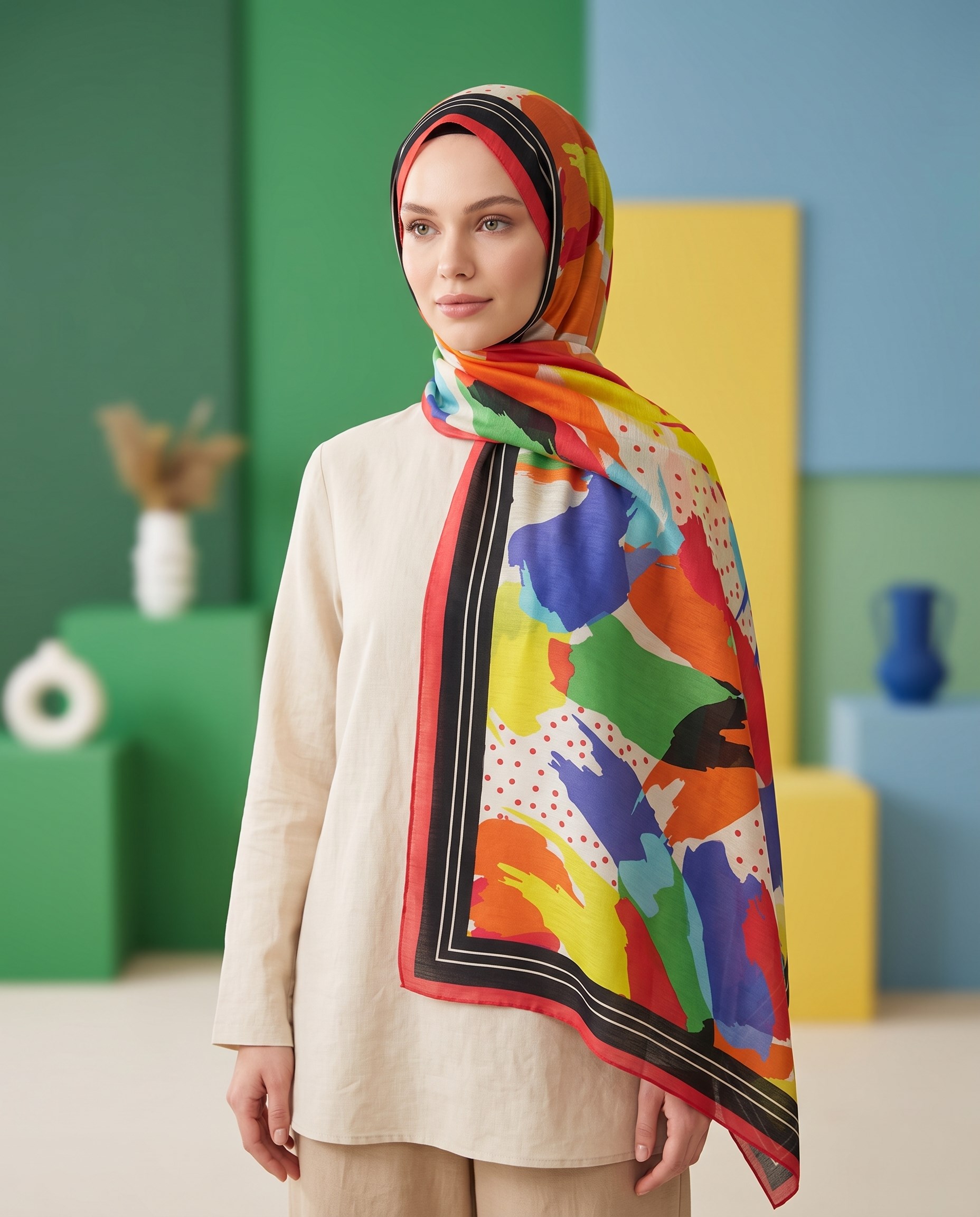 Benetton Viskon Şal - Fiore - 1013-022 - Bordo