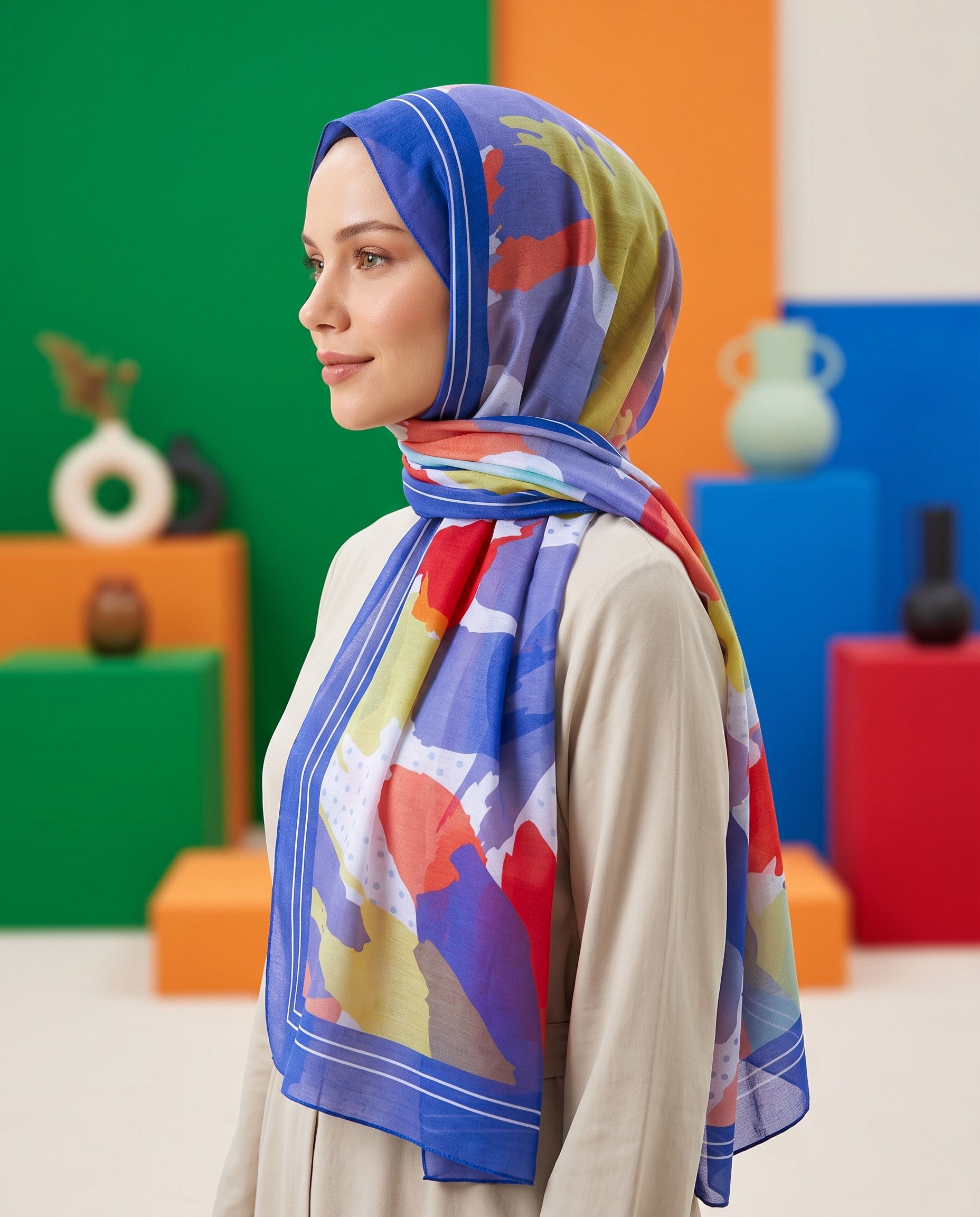 Benetton Viskon Şal - Fiore - 1013-031 - İndigo