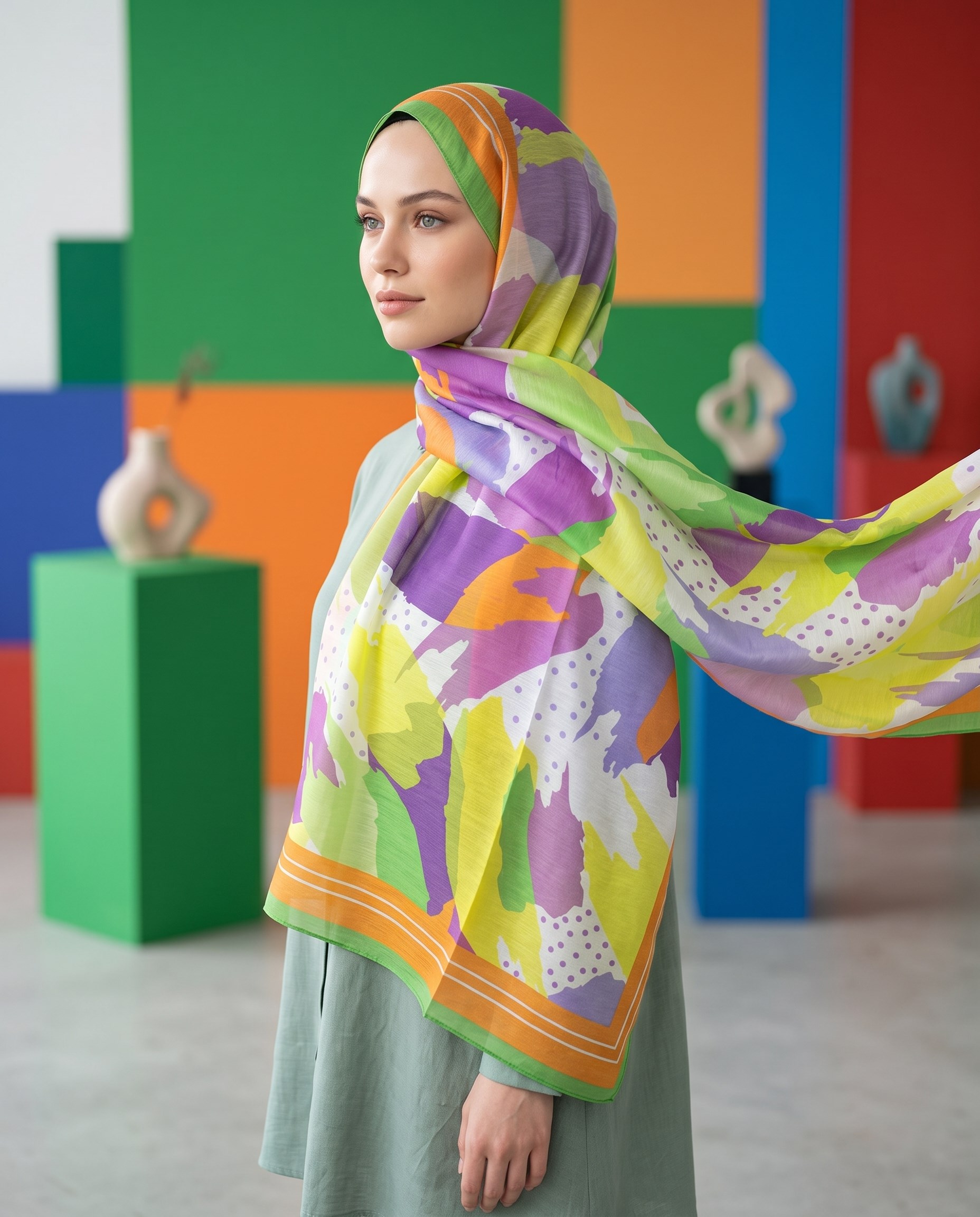 Benetton Viskon Şal - Fiore - 1013-050 - Hardal