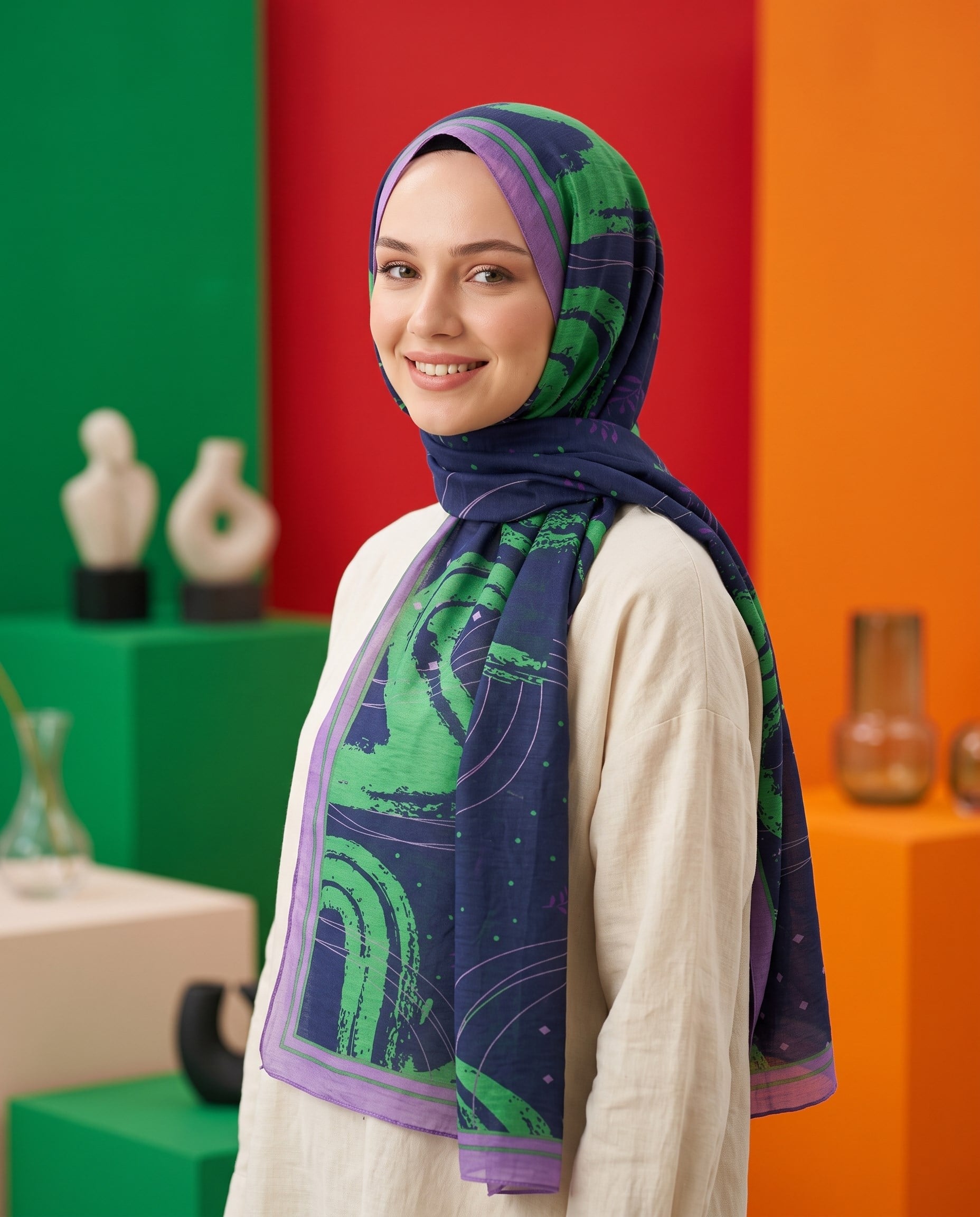 Benetton Viskon Şal - Fiore - 1015-003 - Lacivert