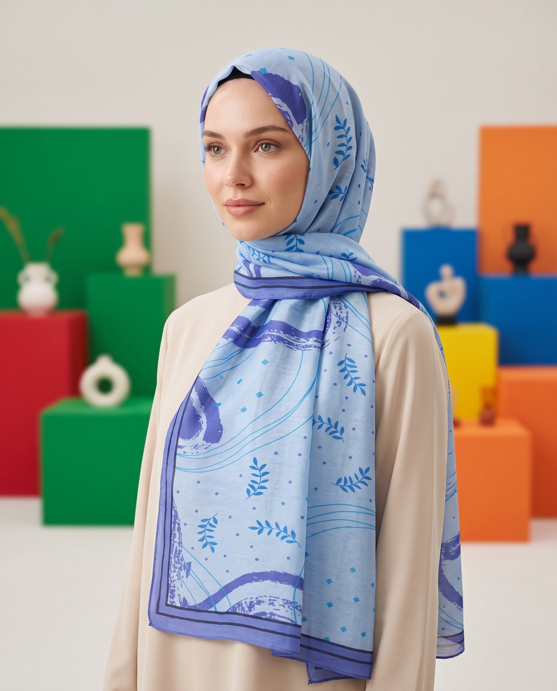Benetton Viskon Şal - Fiore - 1015-004 - Mavi