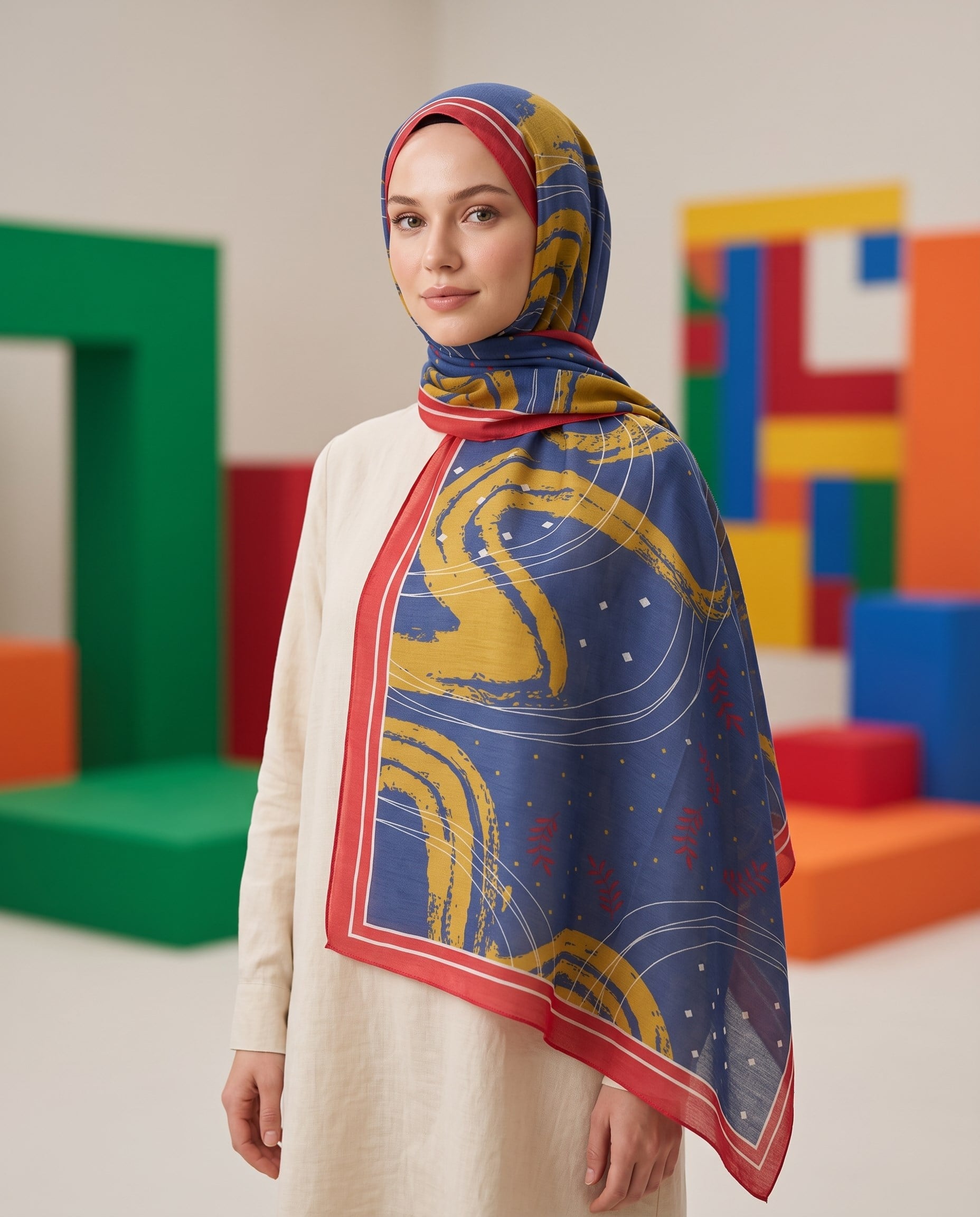 Benetton Viskon Şal - Fiore - 1015-031 - İndigo