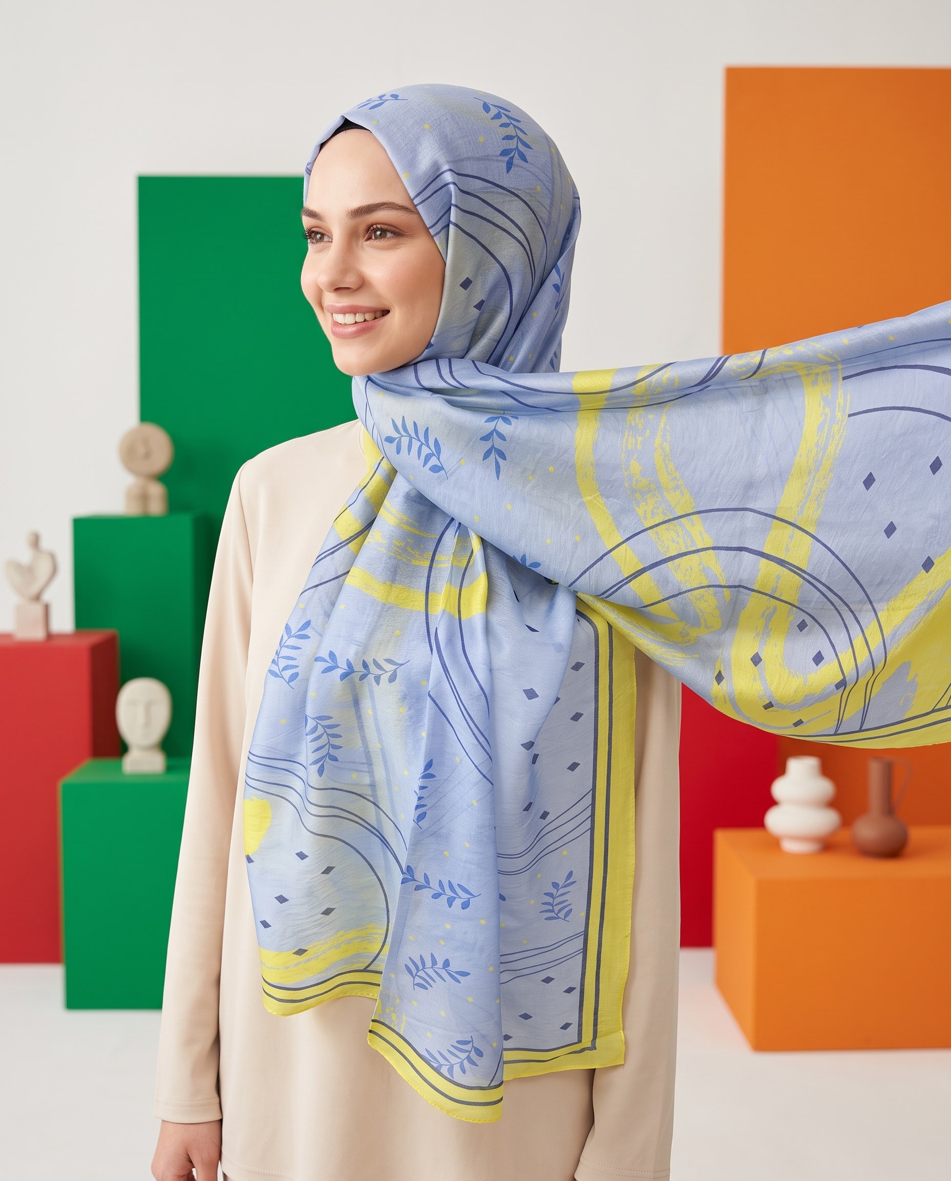 Benetton Viskon Şal - Fiore - 1015-036 - Bebe Mavisi