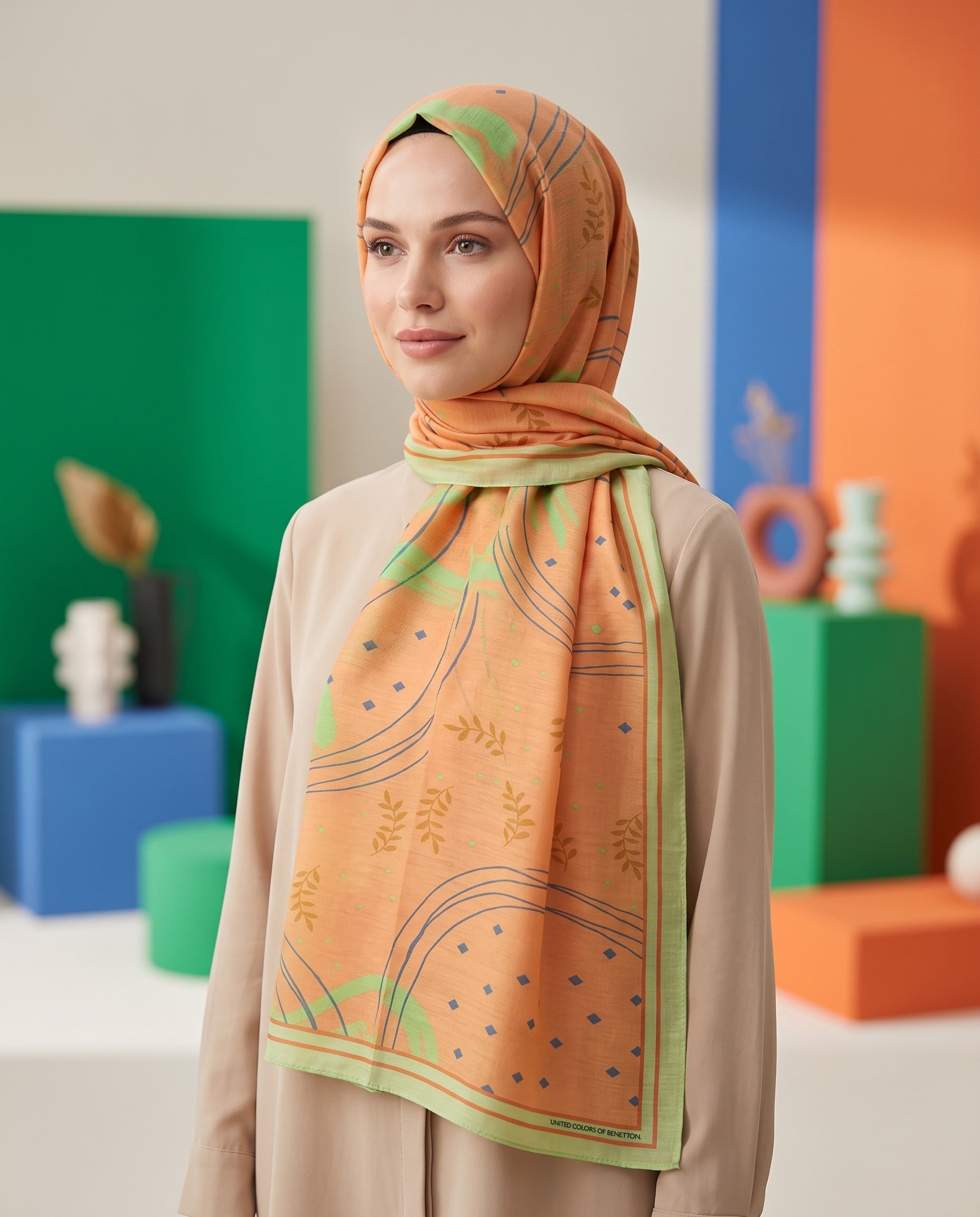 Benetton Viskon Şal - Fiore - 1015-040 - Şeftali