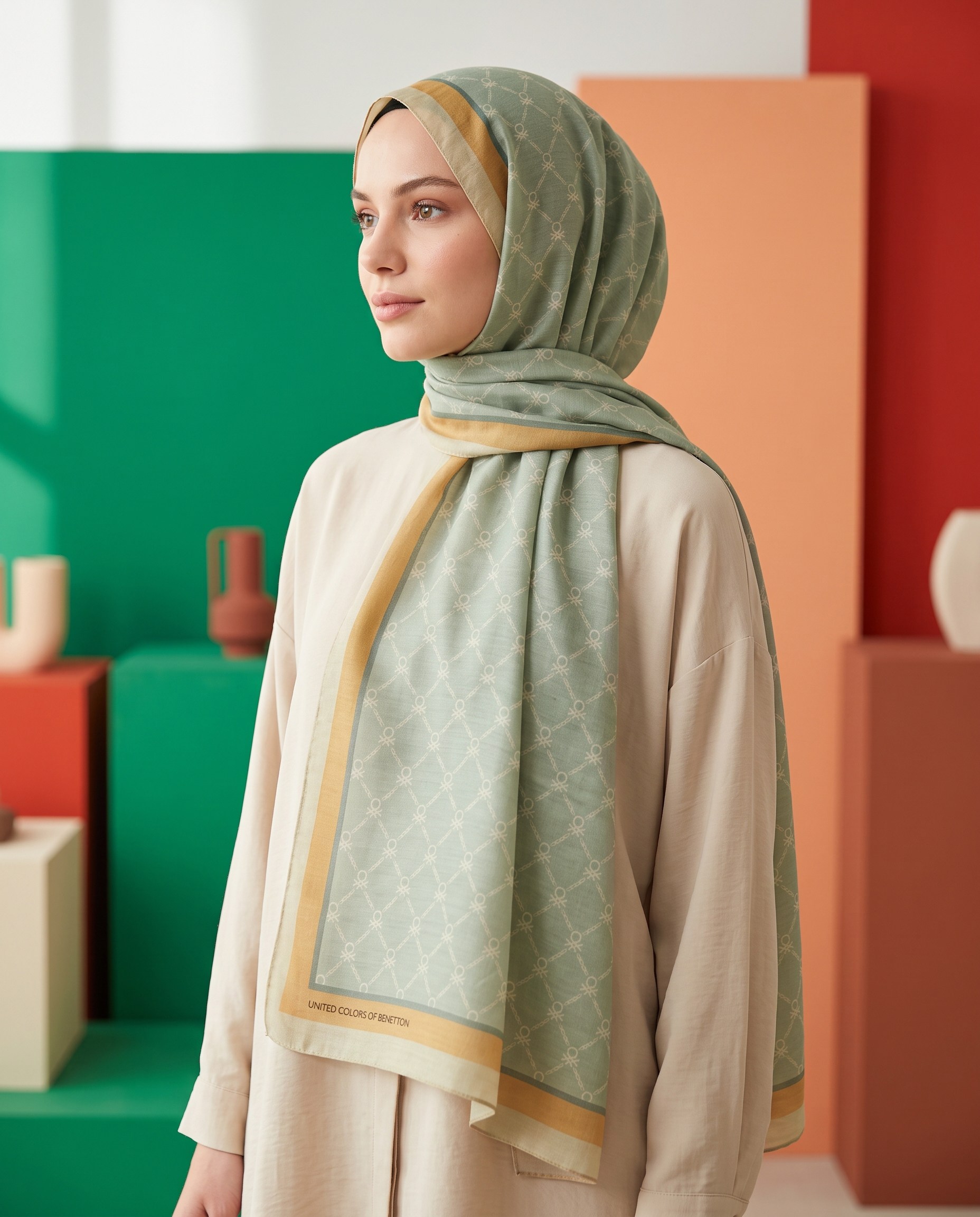 Benetton Viskon Şal - Fiore - 1041-024 - Çağla