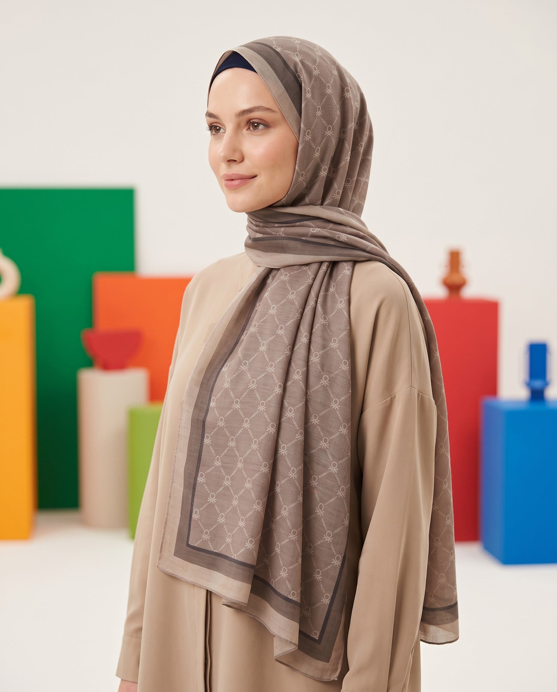 Benetton Viskon Şal - Fiore - 1041-025 - Vizon