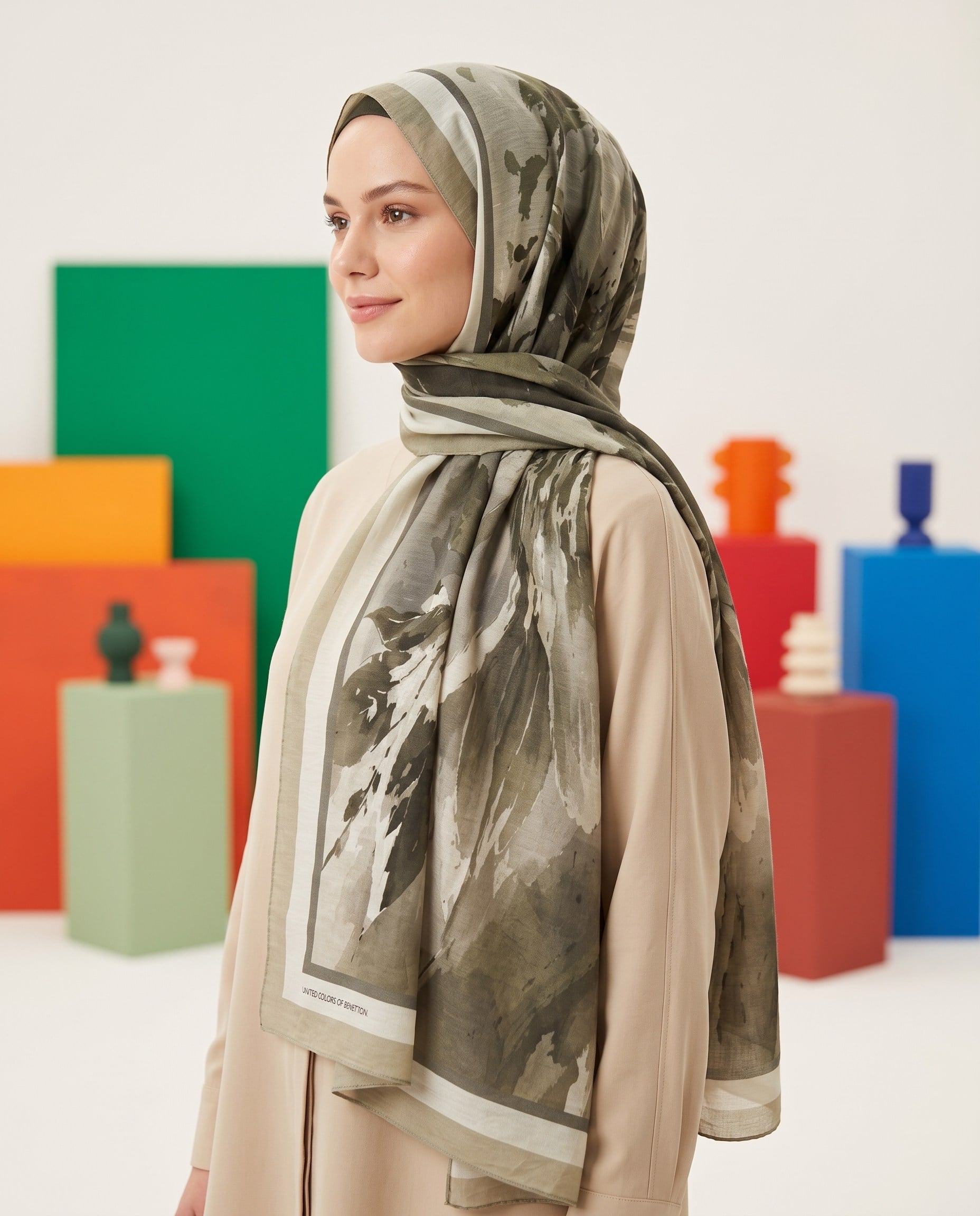 Benetton Viskon Şal - Fiore - 1043-015 - Krem