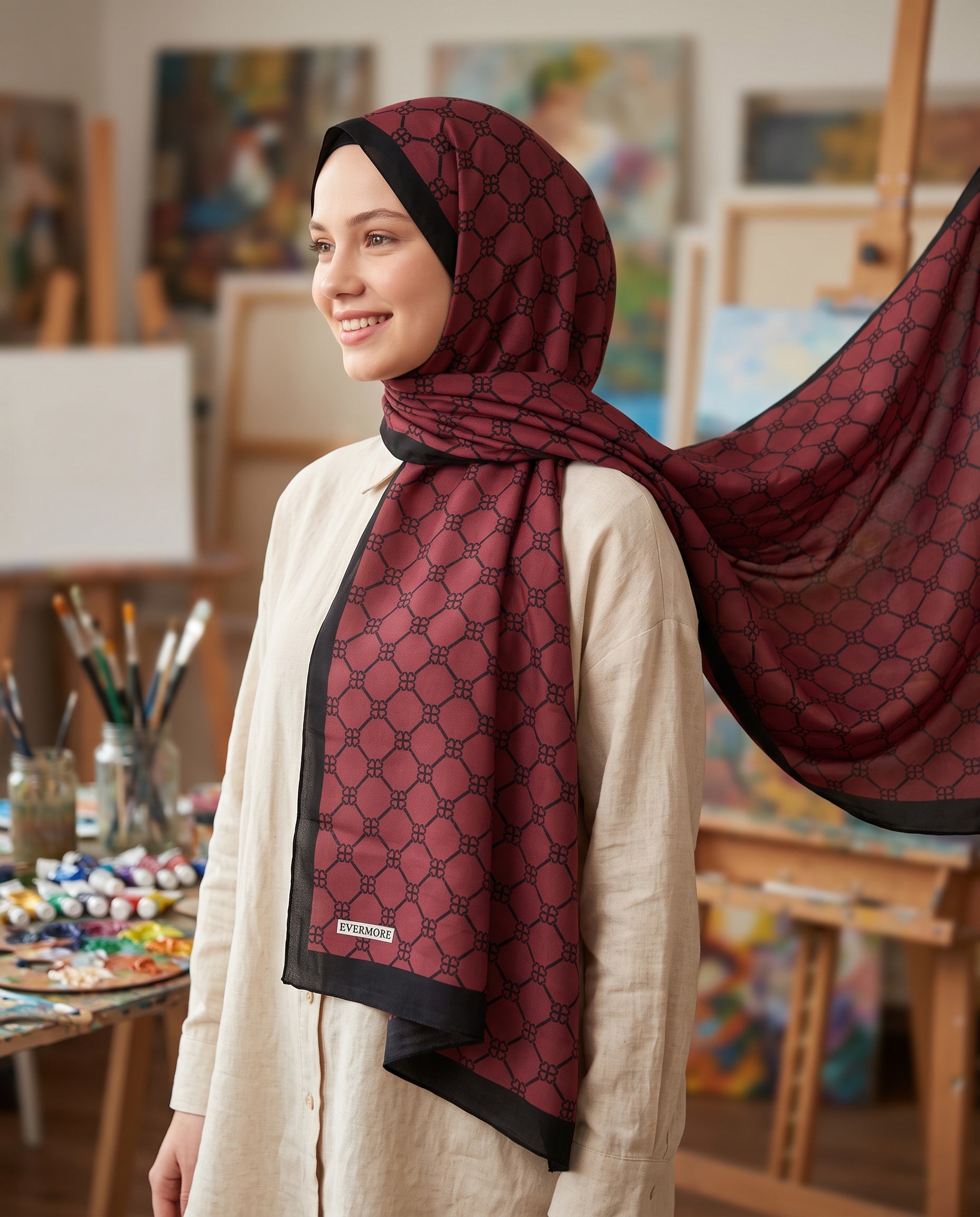 Evermore Fresh Şal - Yonca Desen - EM060-05 - Bordo