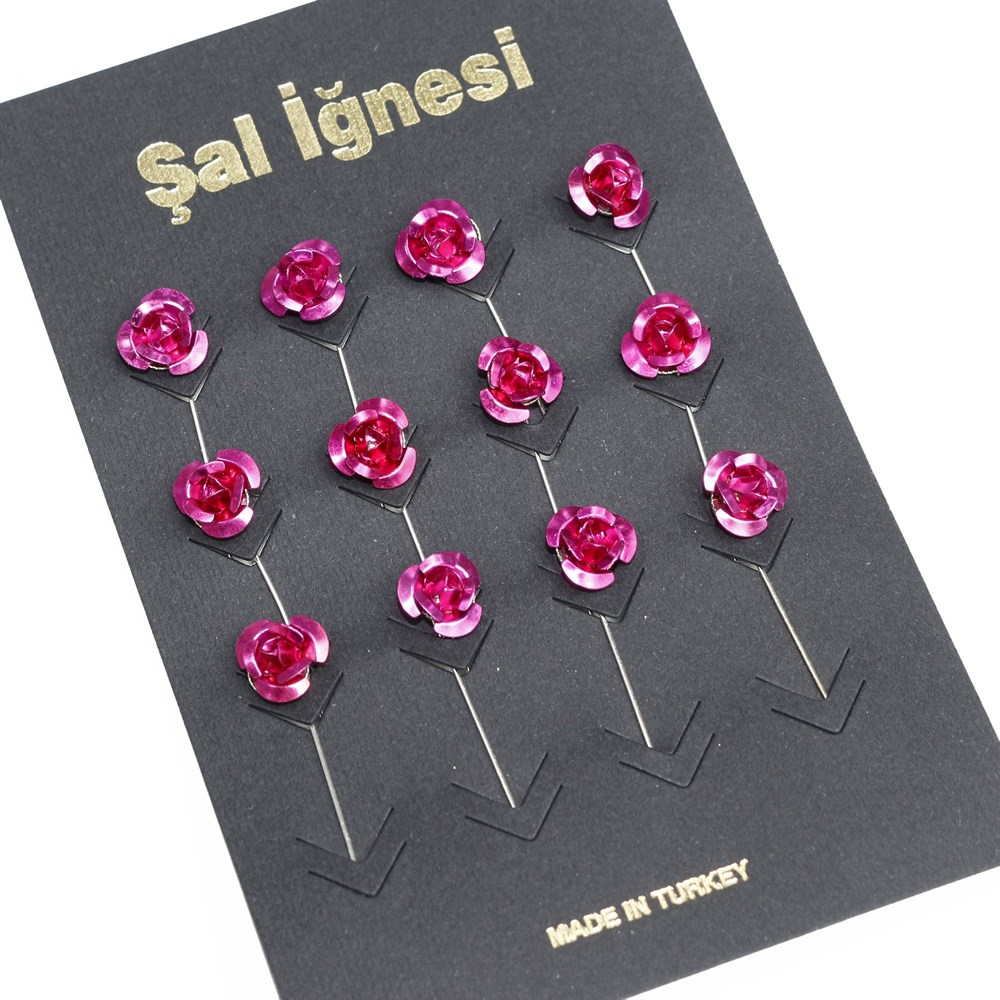 Gül Şal İğnesi - Pembe - 12 Adet