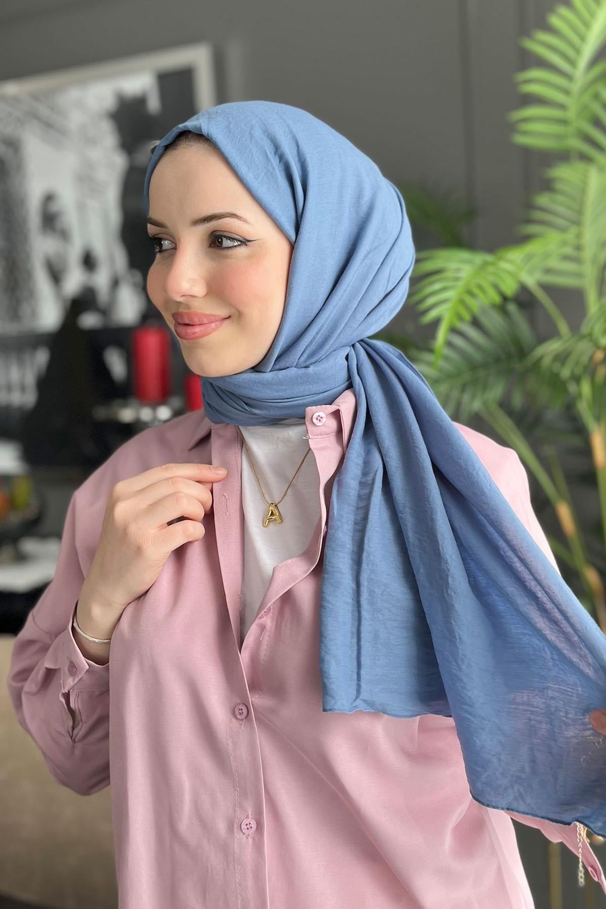 Harem Scarf, Pamuk Jazz Şal - HASAL05- Mavi