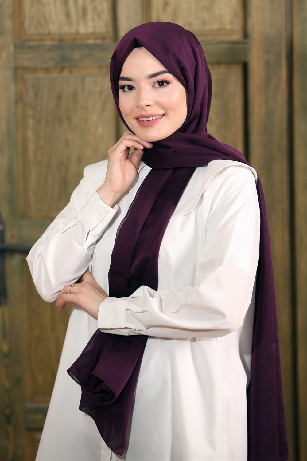 İpek Sultan Janjanlı Şifon Şal - 215 - Mürdüm