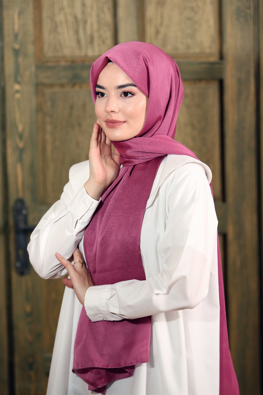 İpek Sultan Janjanlı Şifon Şal - 249 - Koyu Pembe