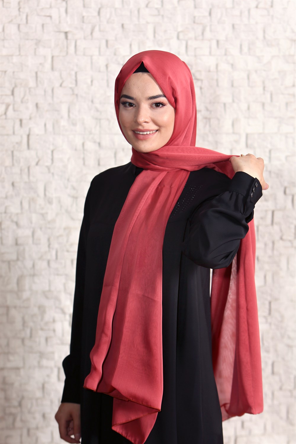 İpek Sultan Janjanlı Şifon Şal - 252 - Kiremit