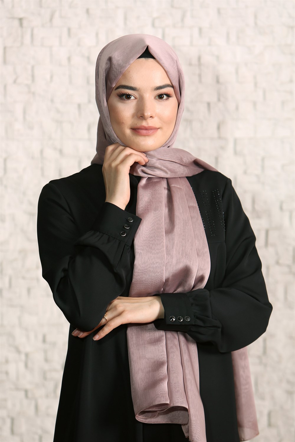 İpek Sultan Janjanlı Şifon Şal - 59 - Vizon