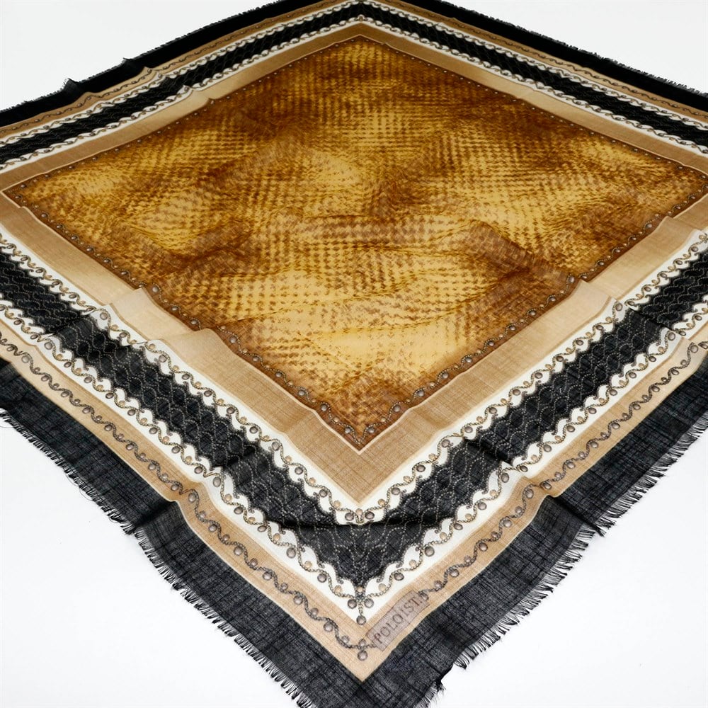Polo İst.  Zincir Çerçeve Desen Flamlı Keten Eşarp - 11502-Hardal