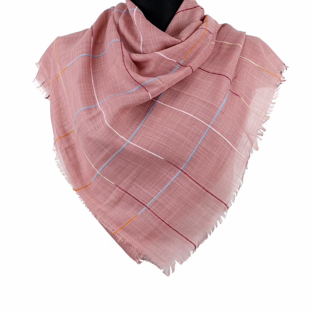 Renkli Çizgili Flamlı Eşarp - 15 Pembe