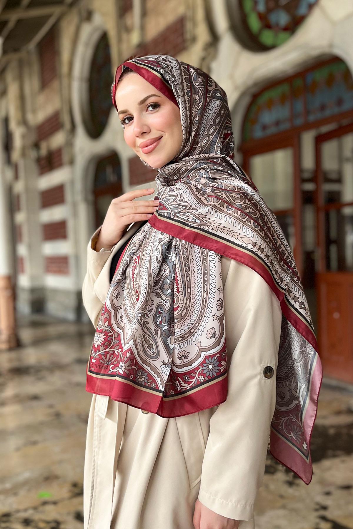 Sultan İpeksi Şal - SLT2892-13 - Şal Desen - Bordo