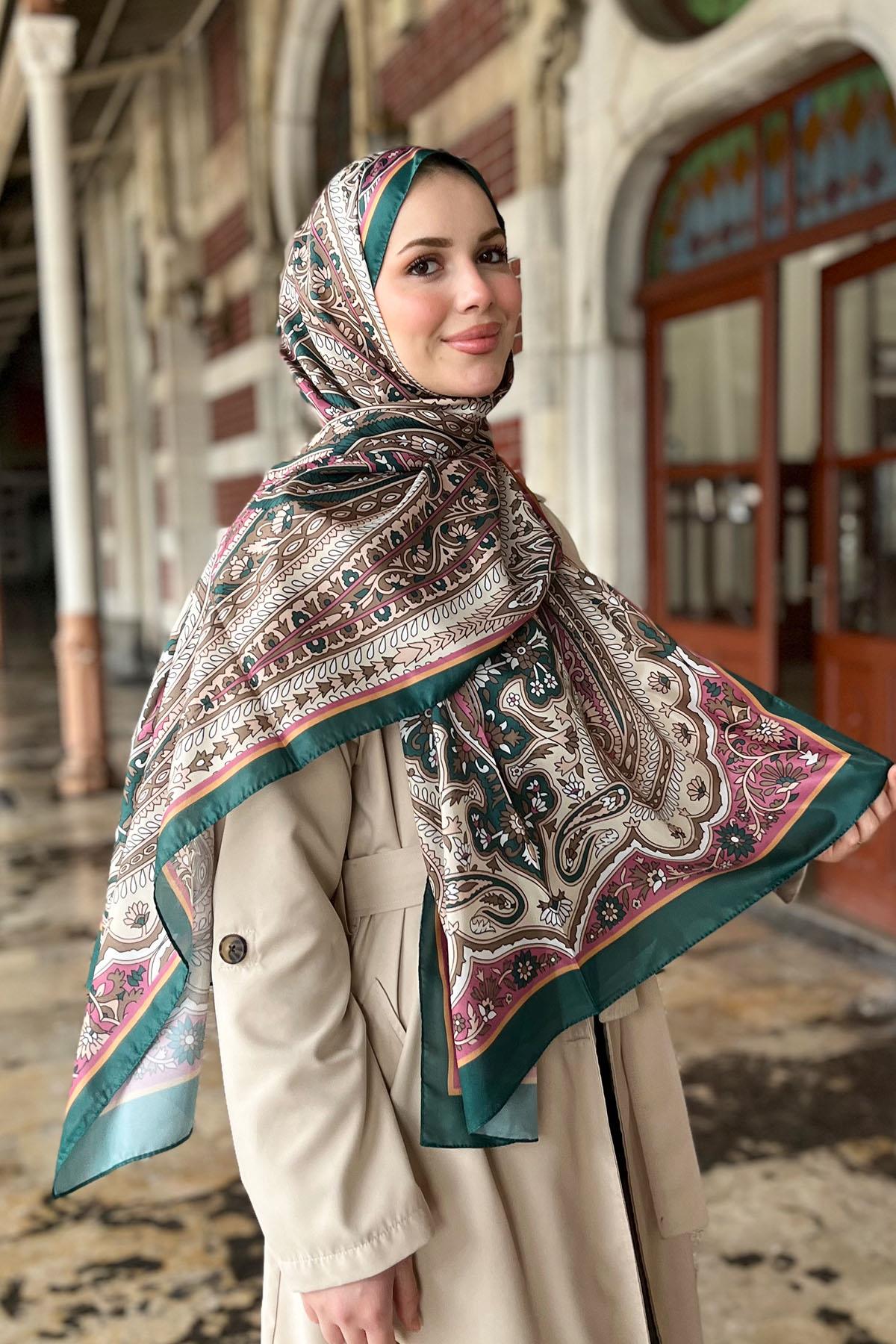 Sultan İpeksi Şal - SLT2892-15 - Şal Desen - Yeşil