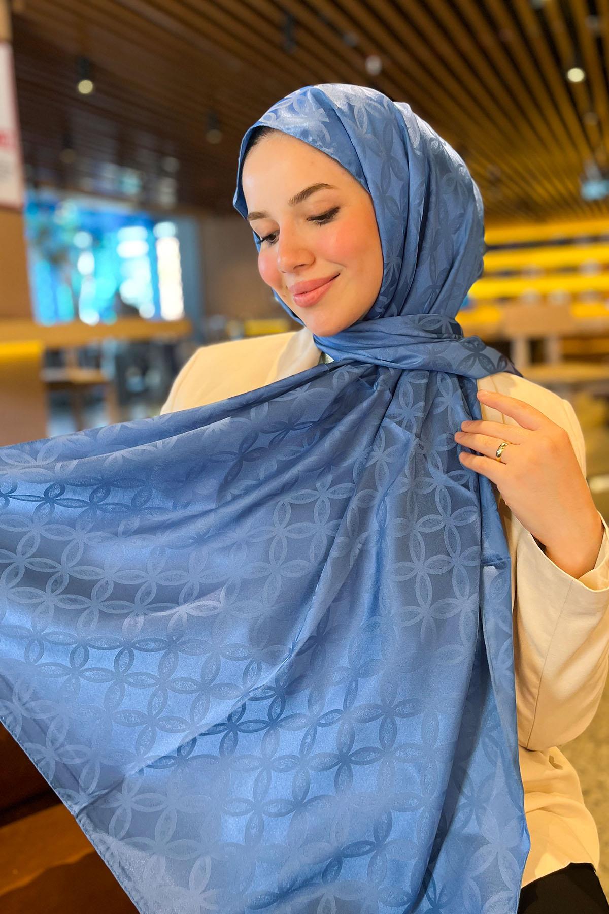 Sultan Jakarlı Şal - Çiçek Desen - SLJ001-03 - Mavi