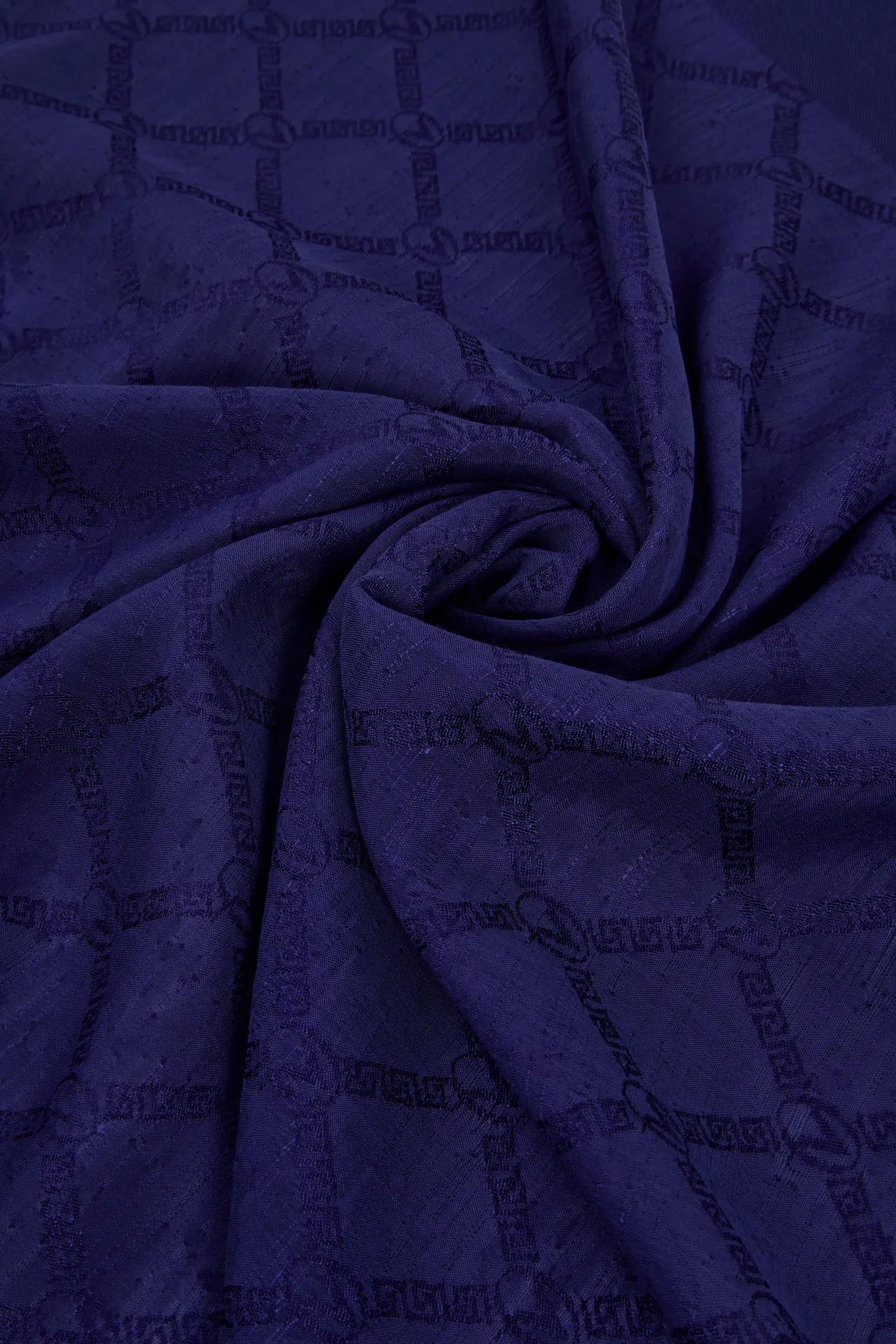 Valentino Orlandi Siena, Jakarlı Şal - Logo Desen - 02 - Gece Mavisi